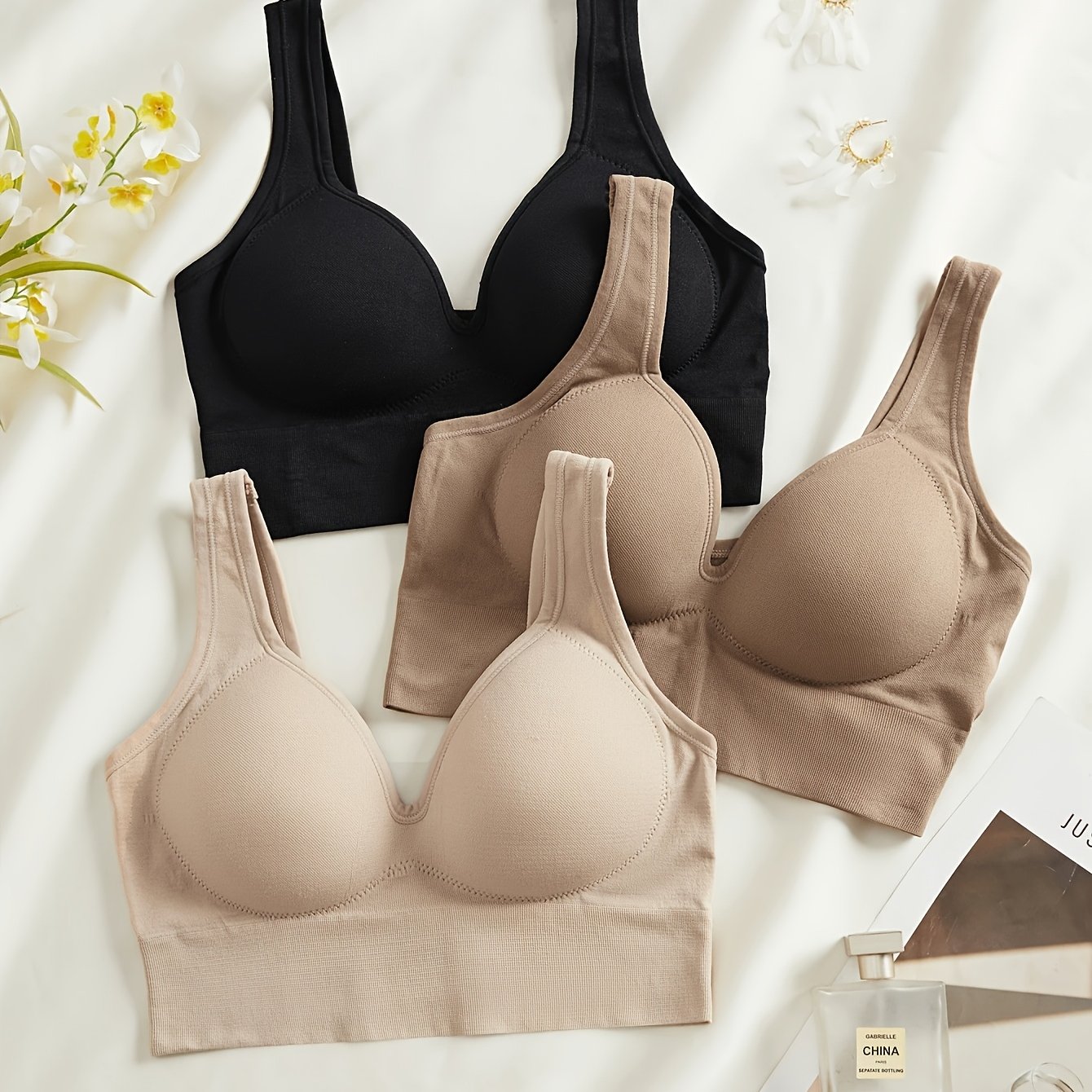 TEMU 3pcs, Sports And Outdoors/fitness Apparel > Women > Women's Sports Bras > Sports Bra, Daily Bra/ Wear/yoga Wear/sports Bra/novelty Bra, Suitable