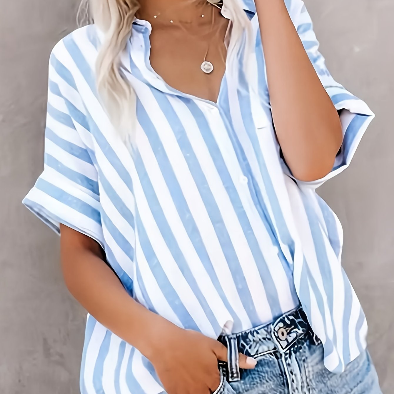 TEMU Nouveau Cardigan Rayé Printemps/Été - Haut Élégant à Boutons pour Femme
