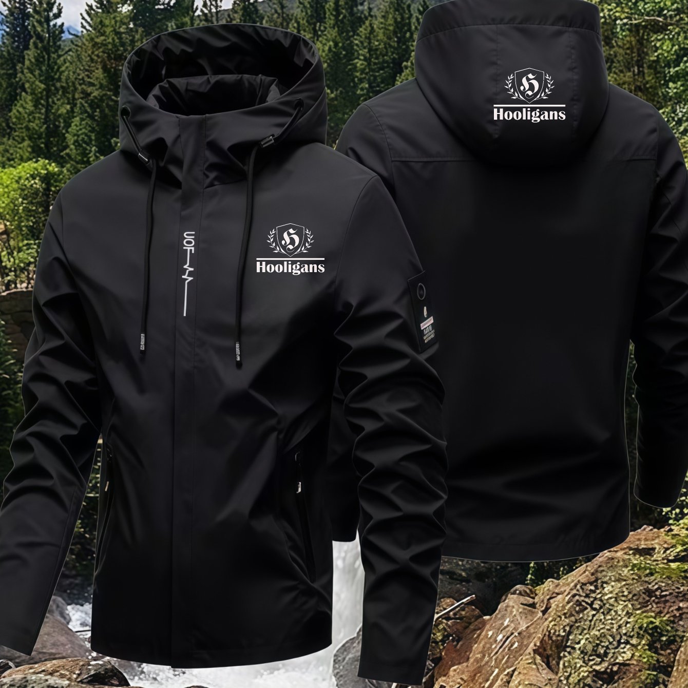 TEMU Men's Hooded Windproof Jacket Logo Print Design Spring And Autumn Outdoor Commuting