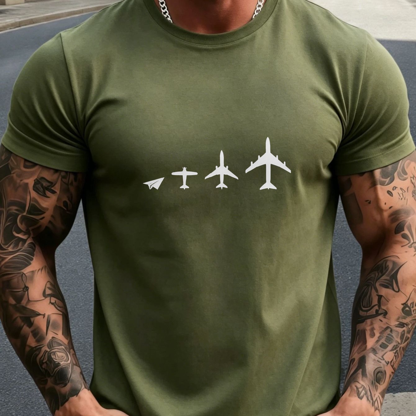 TEMU Exercise Men's T-shirt Airplane Evolution Design Printed T-shirt Fashion Trend Casual Leisure