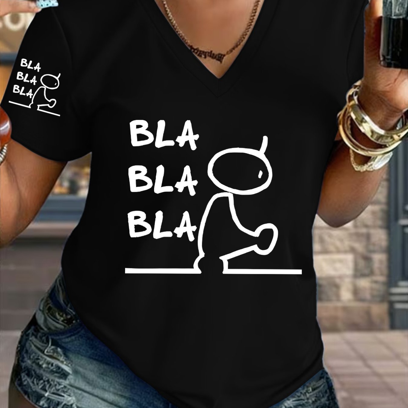 TEMU 1pc V-neck Printed T-shirt Design Comfortable All-match Daily Wear Summer New Y2k Style Women's Casual Athletic Wear Single Sleeve Print Elegant
