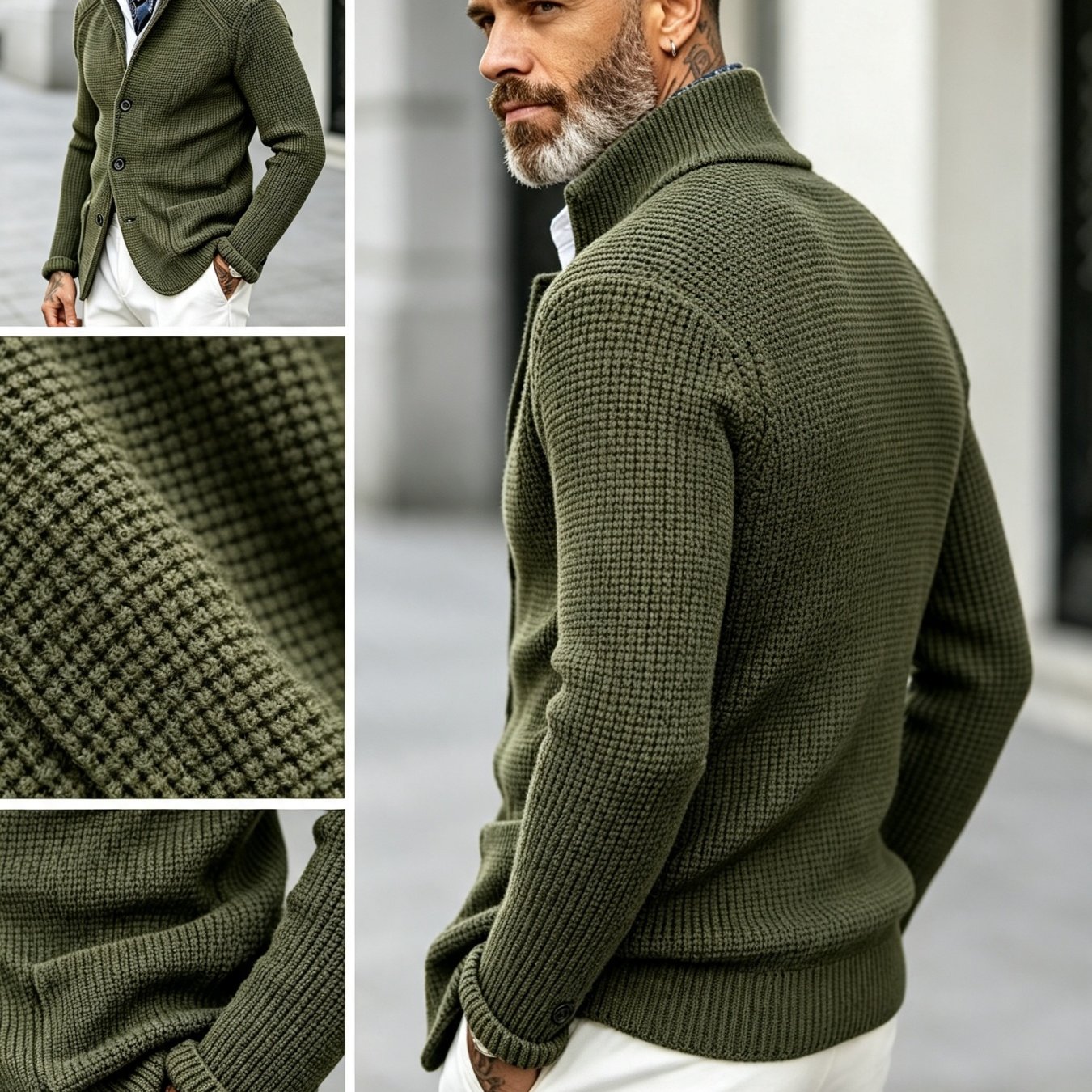 TEMU Men' Color Waffle Checkered Lapel Knit Cardigan, Autumn Winter Loose Casual Versatile Sweater Jacket
