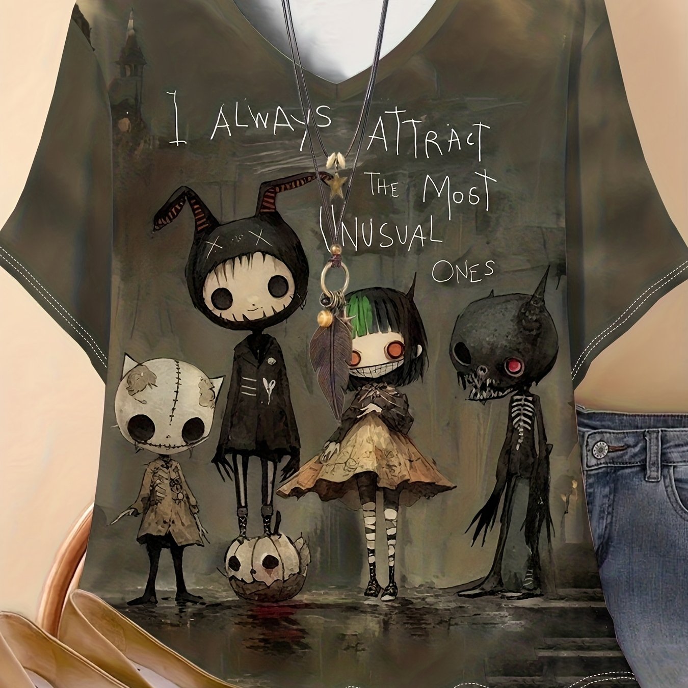 E-shop Damen-T-Shirt in Übergröße mit Tier-Cartoon-Charakter-Aufdruck – Farbblock-Design, Freizeit-Top mit V-Ausschnitt, maschinenwaschbarer