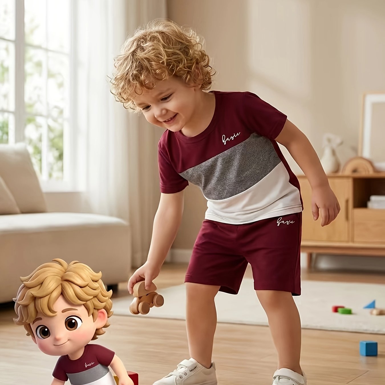 Boys' 2pcs Set Striped Crew Neck Short Sleeve T-shirt & Elastic Waist Shorts Trendy Wear, Perfect For Outdoor
