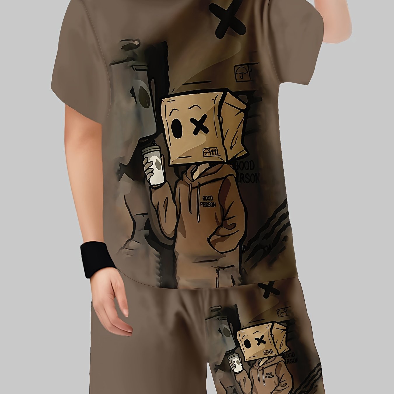 Image of Boys Suit Printed Casual Pullover Short Sleeve Shorts T Sweatshirt, Boysoutdoor T-shirt Shorts Se, Perfect For Outdoor