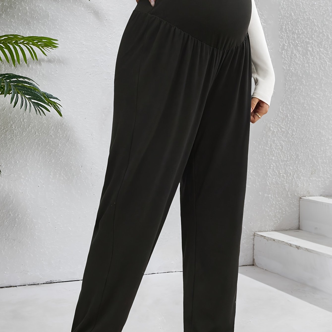 TEMU Pregnant Women Solid Color Simple Pleated Casual Pants