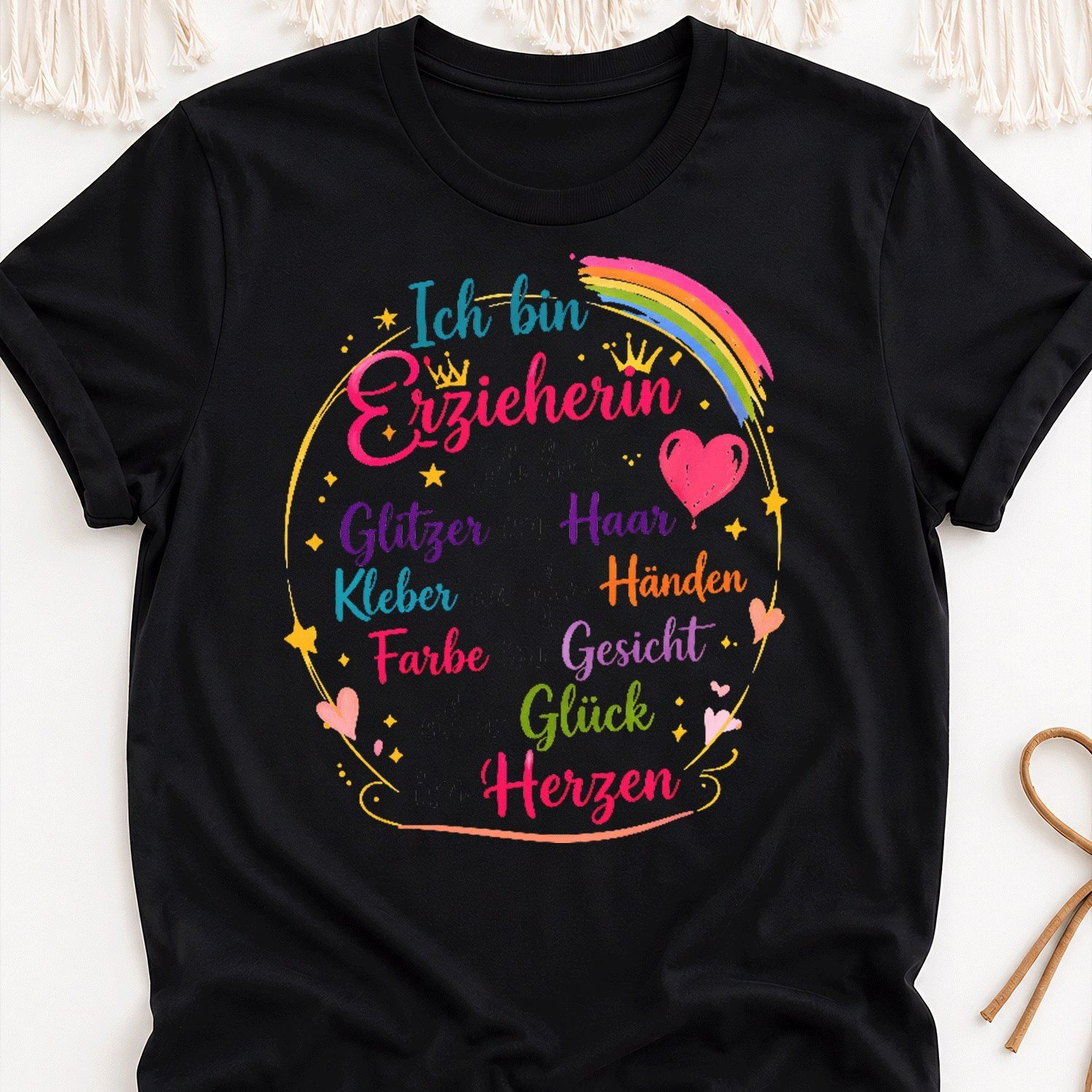 Image of Plus Size, Funny Teacher T-shirt- "ich Bin Erzieherin" Glitter Hair, Y2k Retro Oversized Unisex Tee Suitable For Men& Women, Baggy Fit Hot Transfer Print For Events, Casual Wear