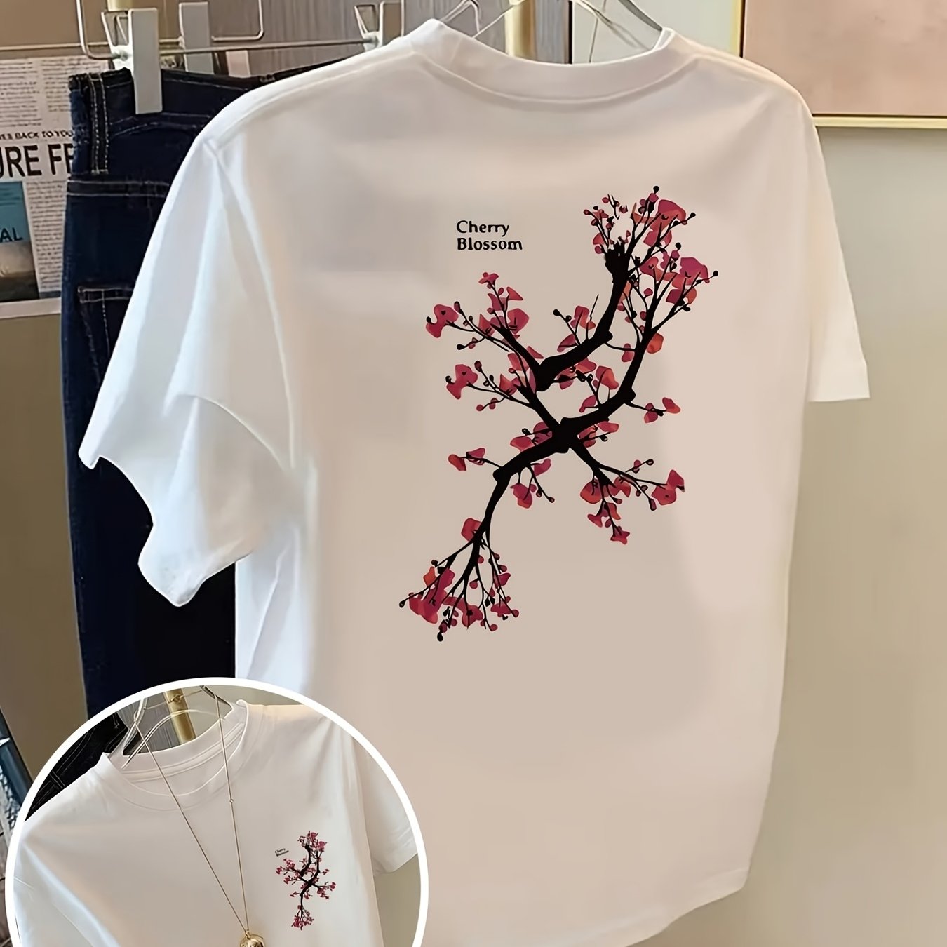 TEMU T-shirt pour femme à imprimé - Haut à manches courtes et col ras du cou compatible avec une blouse | T-shirt décontracté coupe blouse pour et