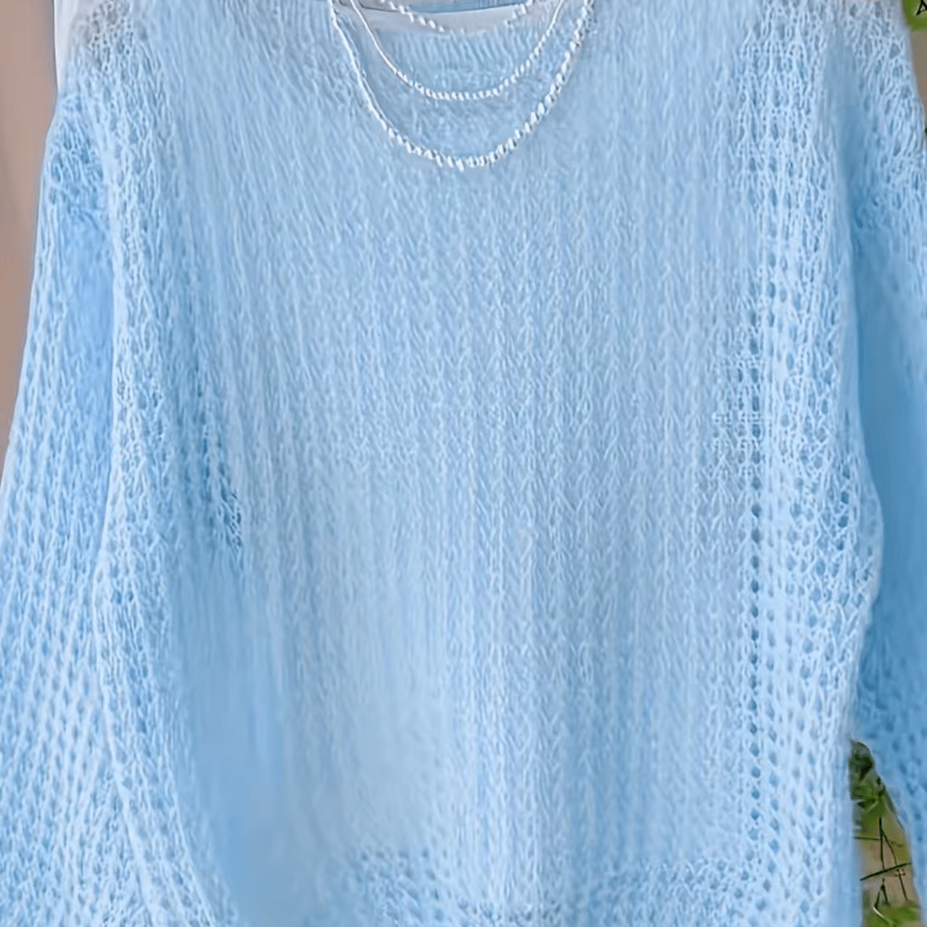 TEMU European Style Long Sleeve Hollow Out Mesh Shirt Women's Summer Thin Mesh Sunscreen Cover-up Fashion Mesh Outerwear