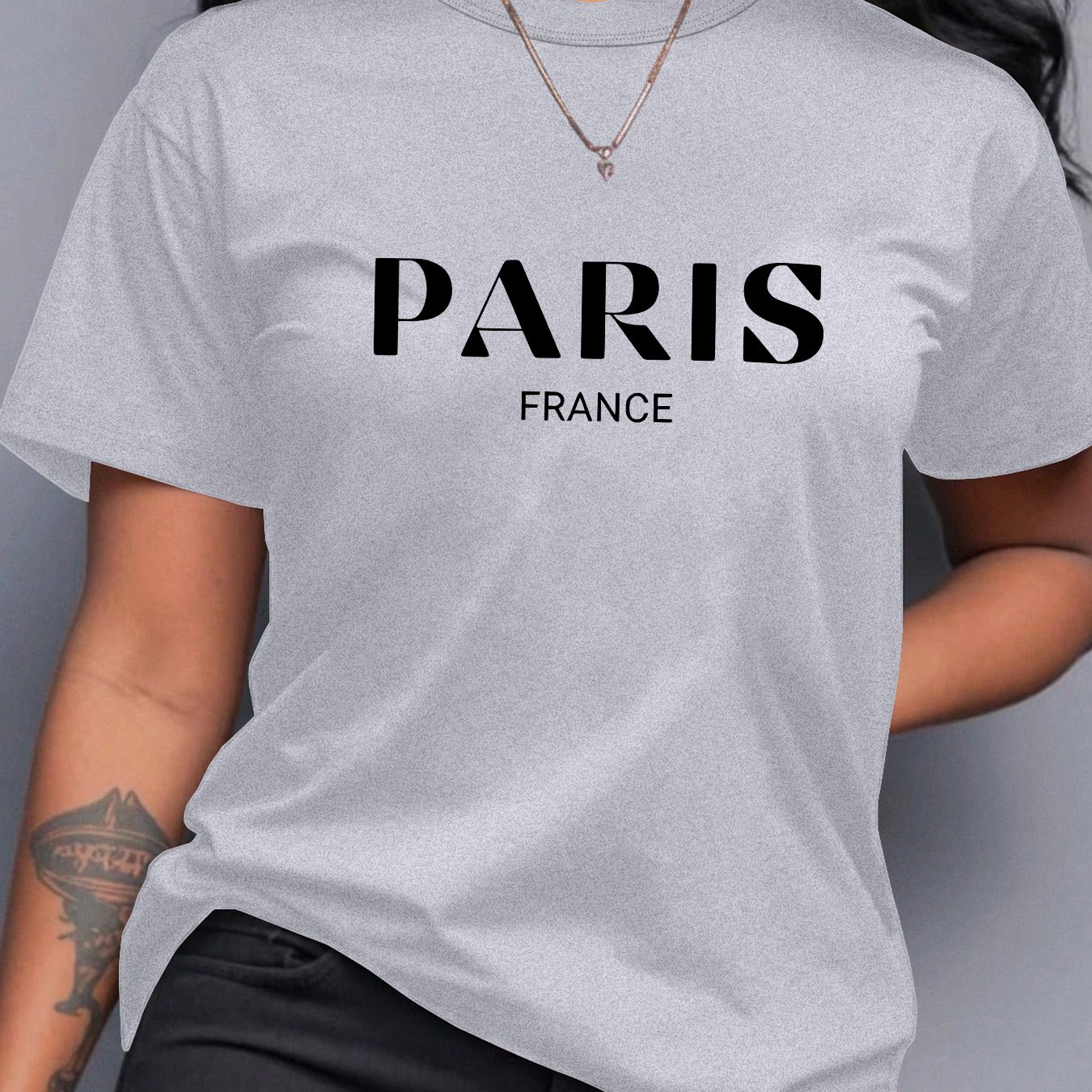 TEMU Spring, Summer, And Autumn Women's Casual Y Breathable Fashion Round-neck Short-sleeve T-shirt With Paris City Name Print, Latest Style