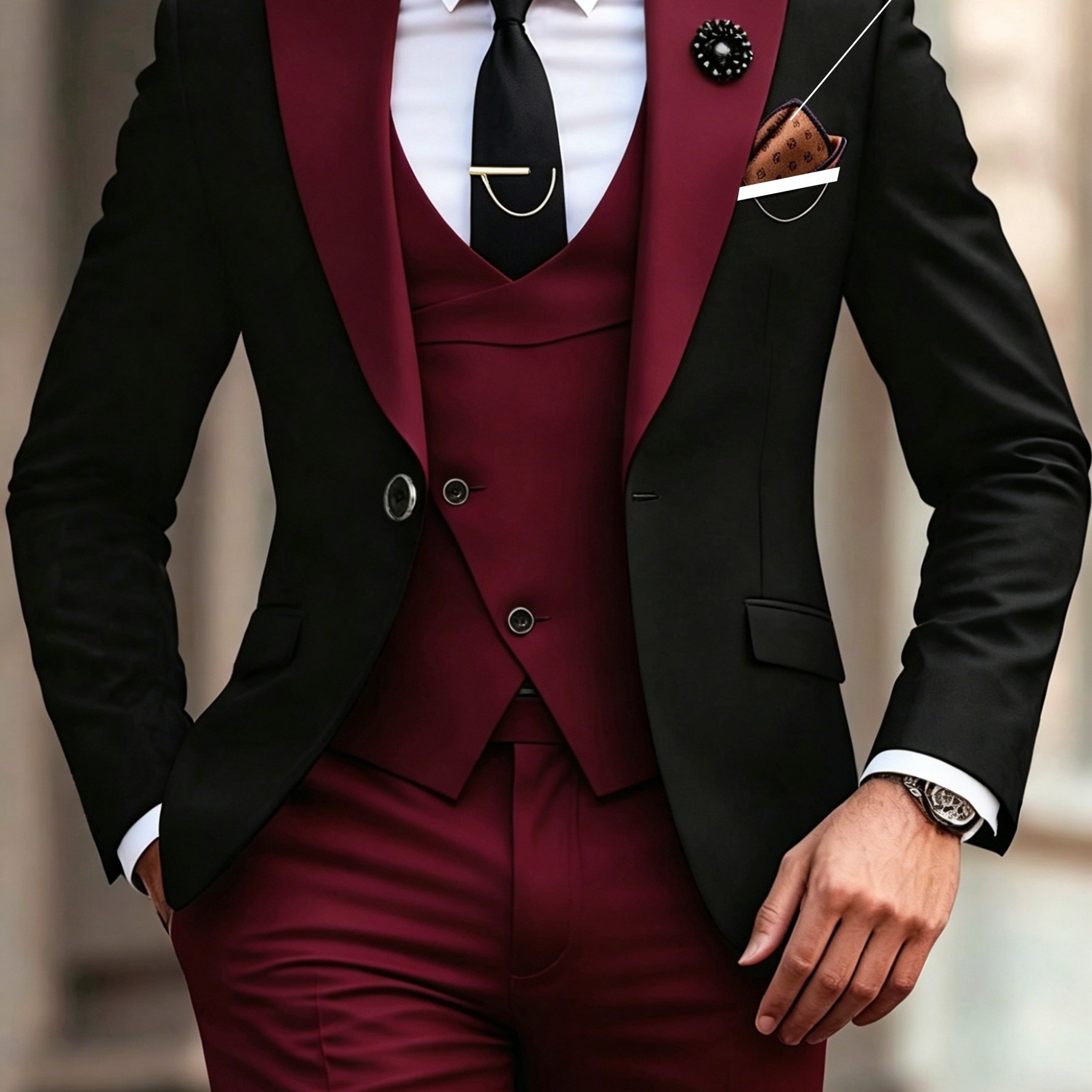 E-shop Herren 3-teiliges Anzug-Set, Blazer + Weste + Hose, Trauzeuge Business, stilvoll elegant, hochwertige Herrenbekleidung, geeignet für Hochzeiten,