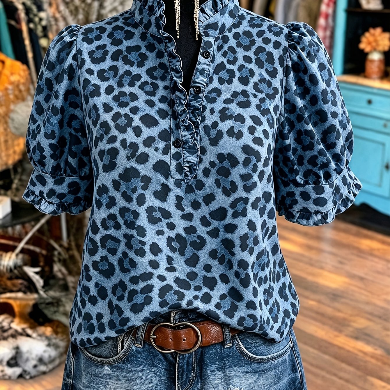 TEMU Plus Size Women's Shirt Top, Summer Leopard Print Short Sleeve Women's Blouse