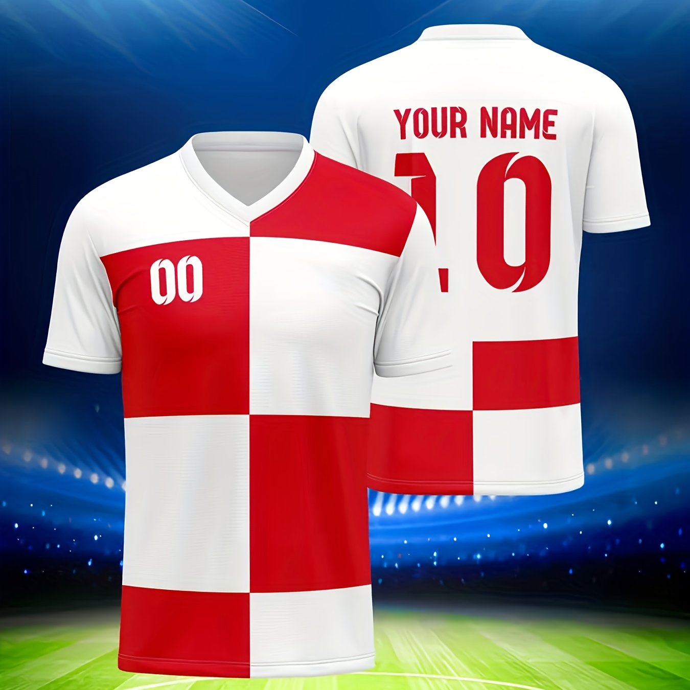 TEMU Customizable Men's V-neck Soccer Jersey - Personalized Name And Number, Breathable, Perfect For Summer Parties And Sporting Events, Soccer
