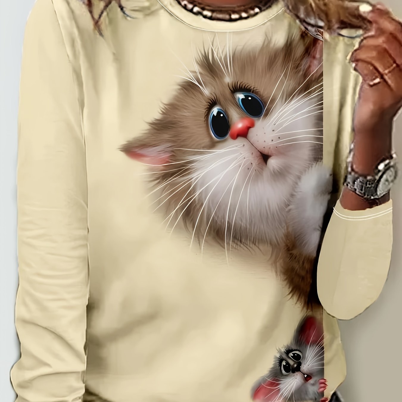 Image of 2023 Cross-border European And American Women's Clothing Round Neck Long Sleeve Casual Loose Top Base Layer Long Sleeve T-shirt