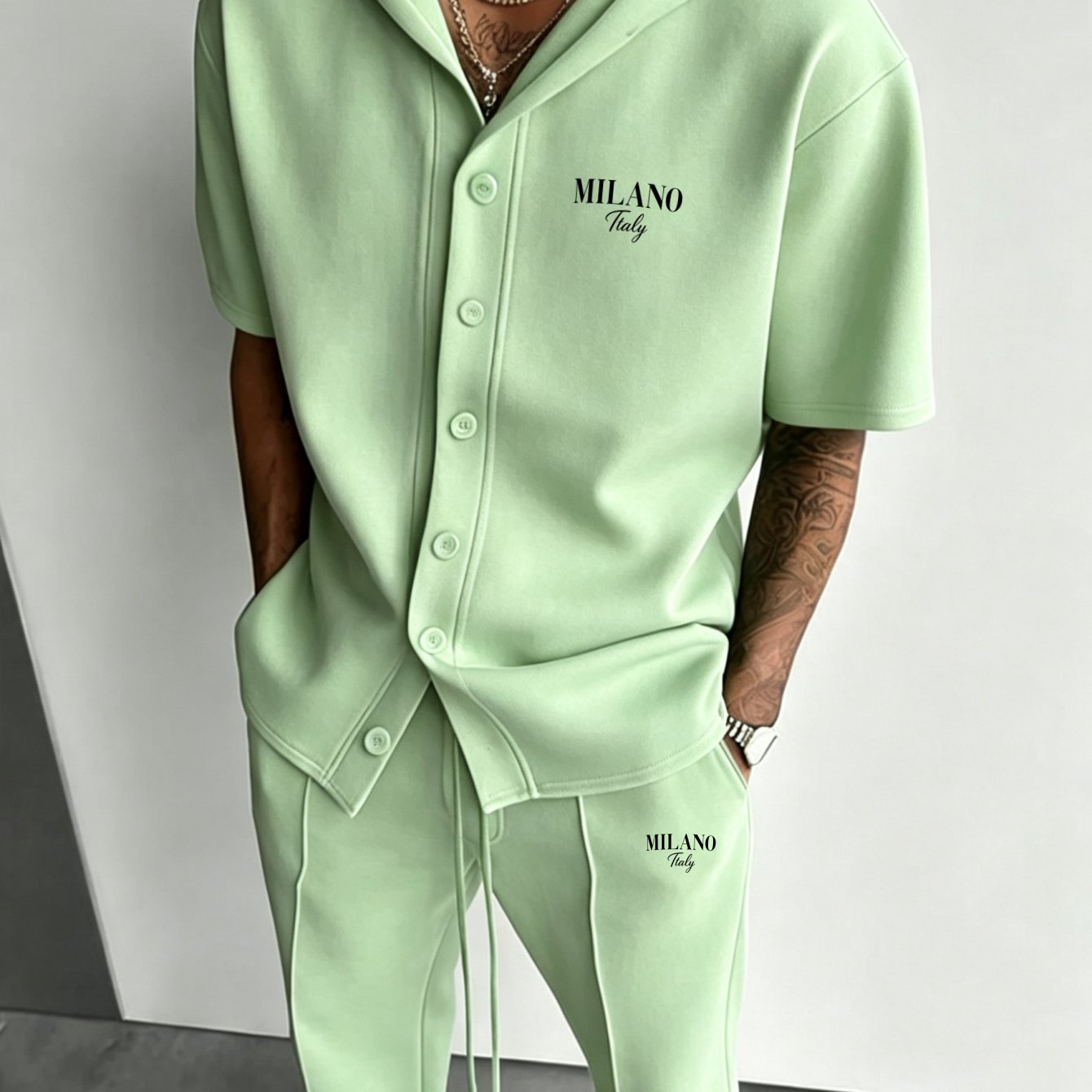 Image of 2pcs Set: Men's Casual Sportswear - Short-sleeve Hooded Jacket And Drawstring Pants (multiple Colors ), Plus Size