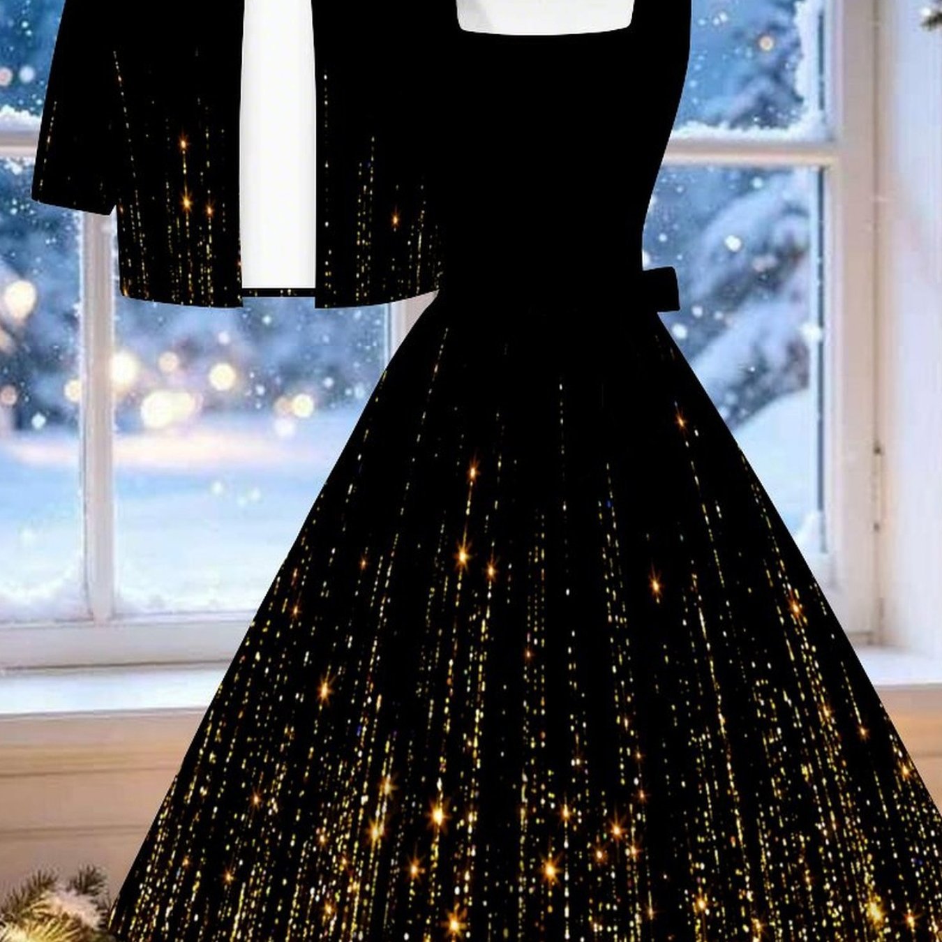Plus Size - Christmas Women's Outfit, Plus-size Dress Set For Women, Full-body Christmas Pattern Print, Casual Party, Comfortable Material, Stylish And Unique Short-sleeve Jacket With Vest Dress Set