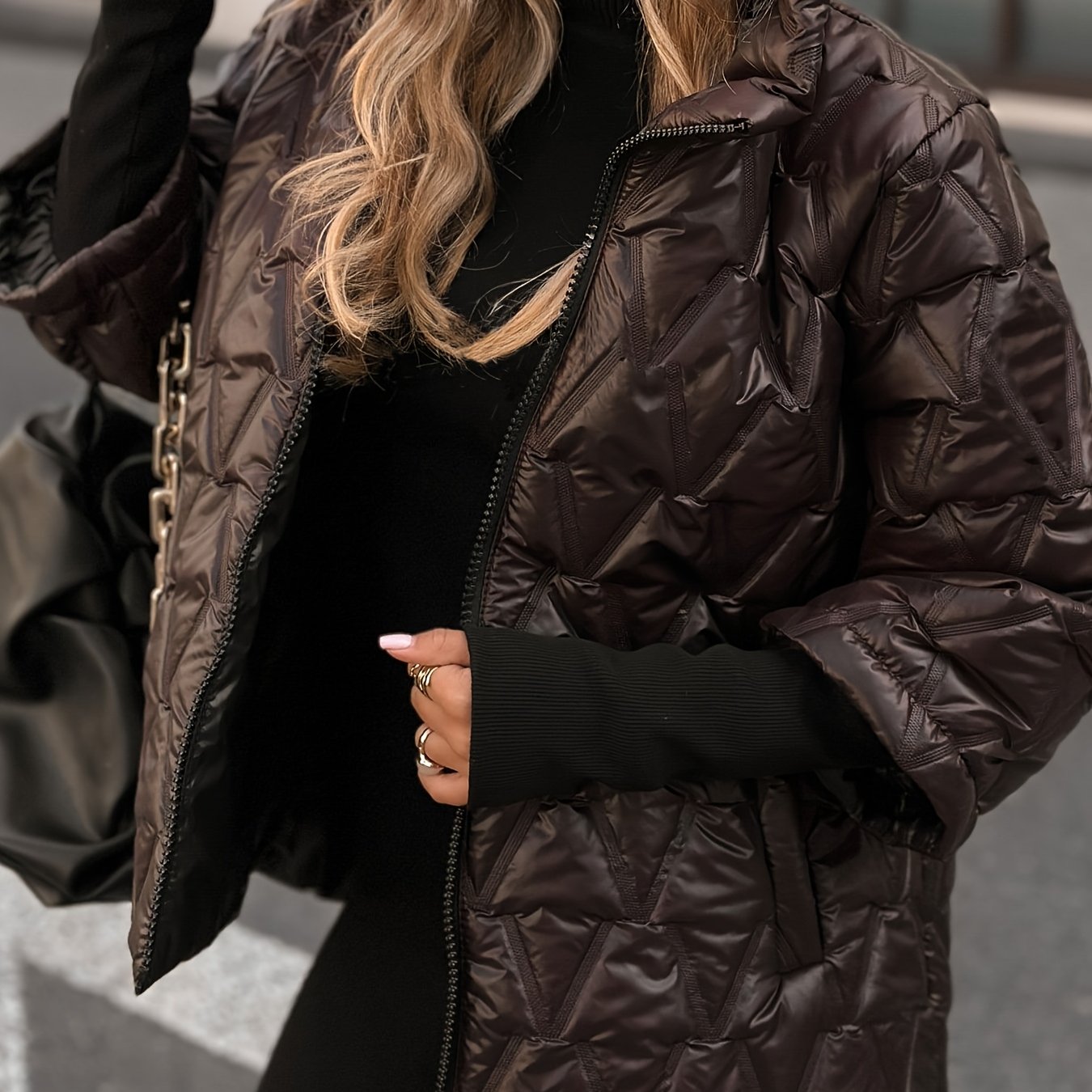 TEMU Cappotto invernale da donna elegante con cappuccio e zip , chiusura frontale con zip, giacca invernale da donna