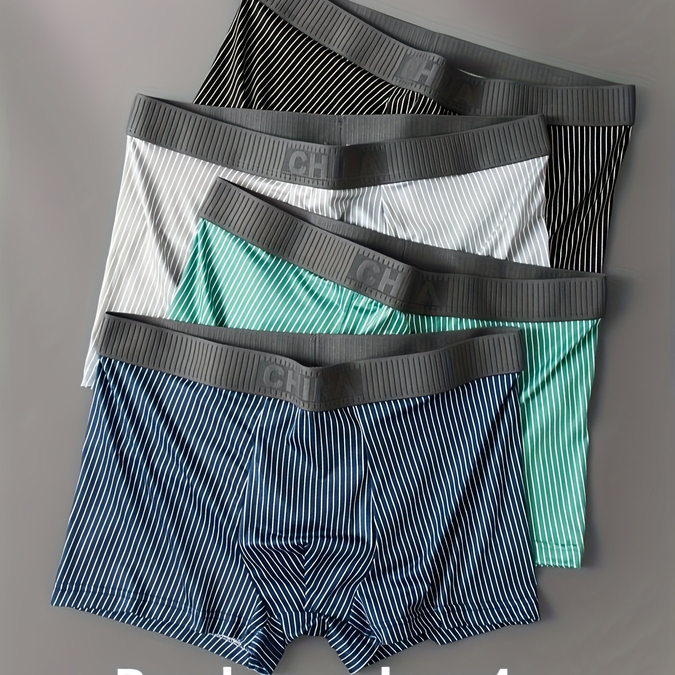 TEMU 4 Random Color Men's Underwear, Polyester Fiber, Line Pattern, Knitted Fabric, 120g/, Suitable For Men, Comfortable And Casual, Refreshing And