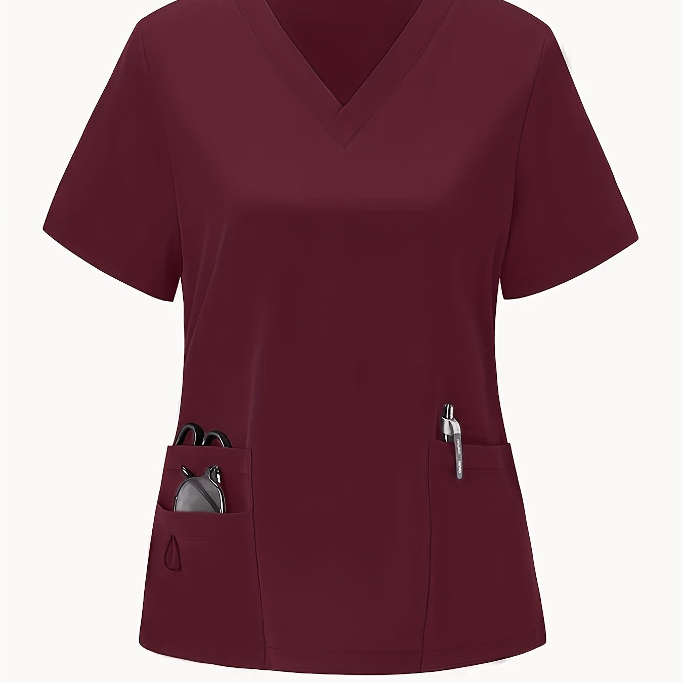 E-shop Modisches Freizeit-Arbeits-Top für Damen mit V-Ausschnitt, S-Uniform, Handwäsche-Top mit Aufbügel-Applikation, Top mit mattiertem Finish