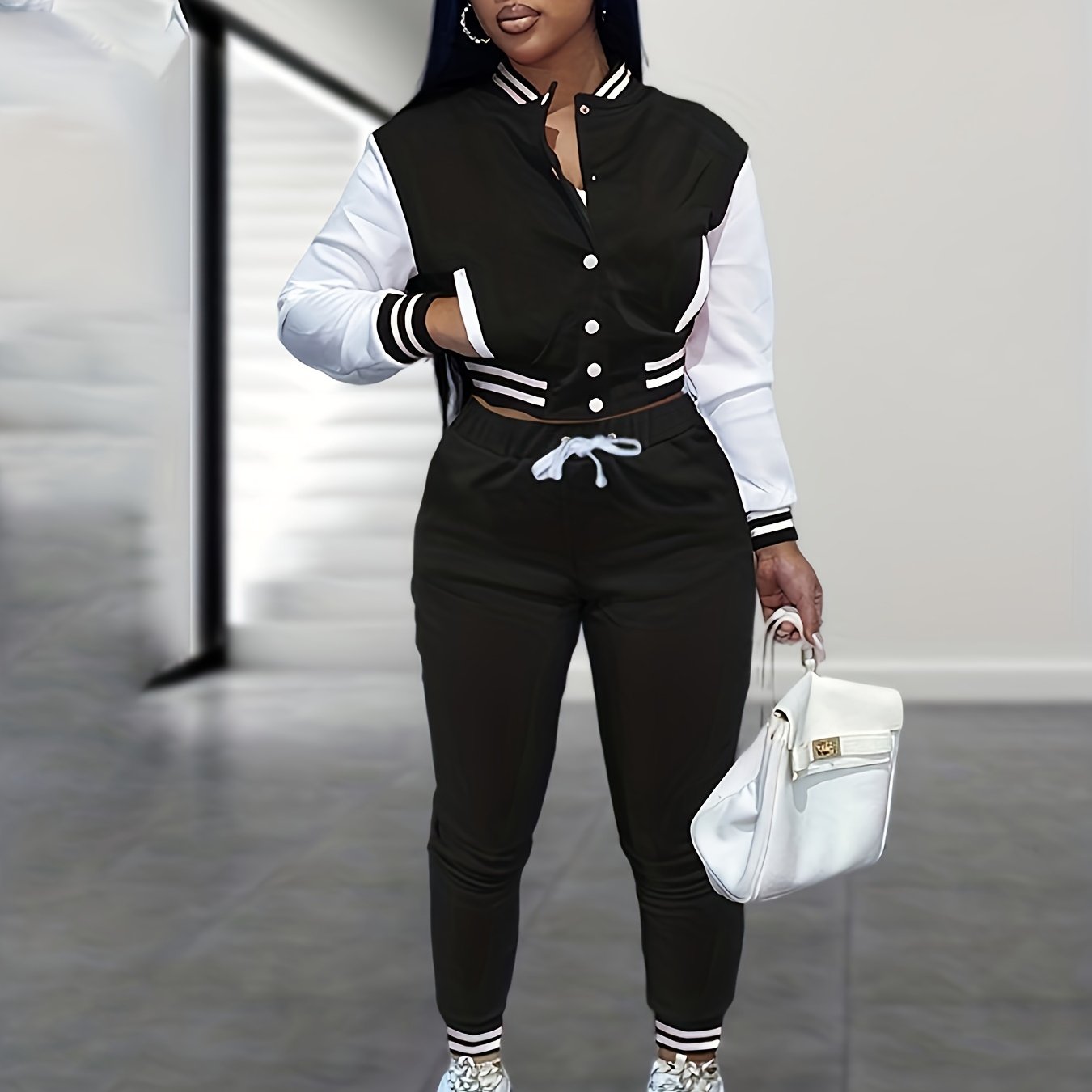 TEMU Conjunto casual de dos piezas, chaqueta con botones y pantalones con cordón, ropa de mujer