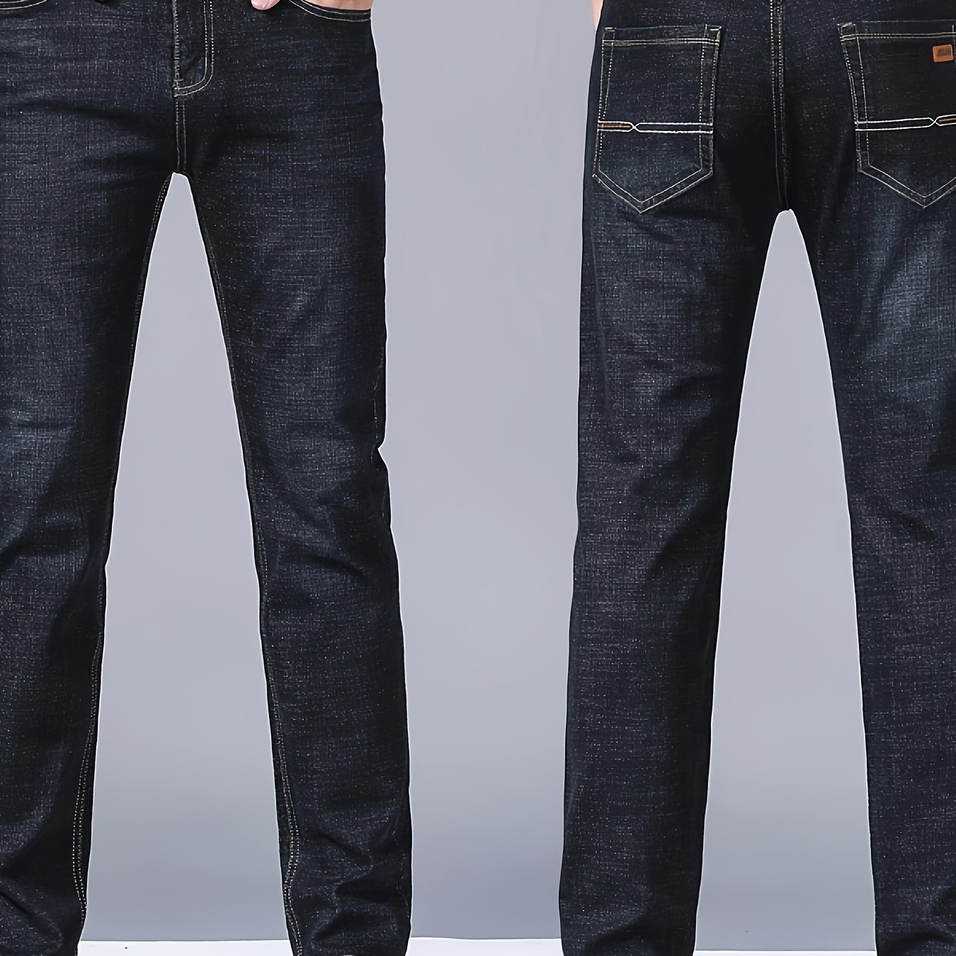 Men' Business Stretch Denim Pants - High-quality Regular Fit With Washed Denim Texture, Hand Washable Solid Color Casual To Semi-formal Trousers For Wear