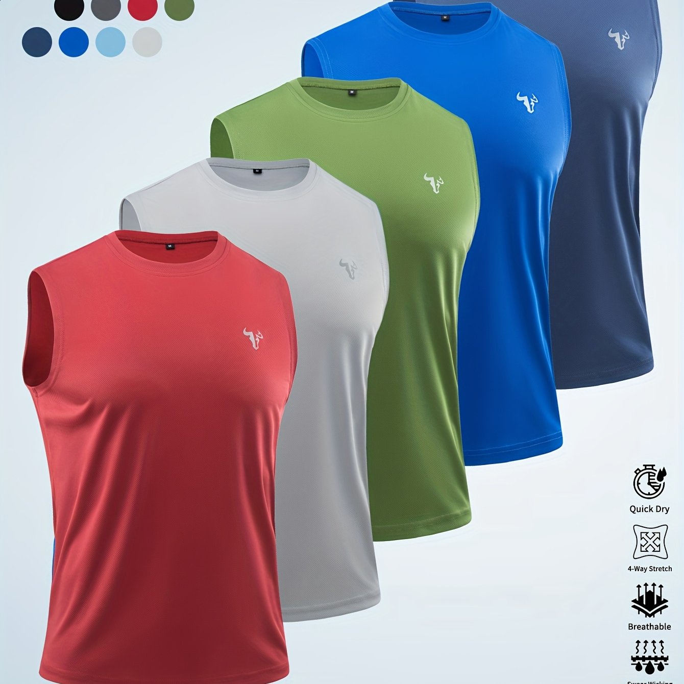 E-shop 5-teiliges Wowell Herren Schnelltrocknendes Ärmelloses Outdoor-Weste – Atmungsaktive Multifunktions-Sportshirts, Uni-Farben für Fitness &