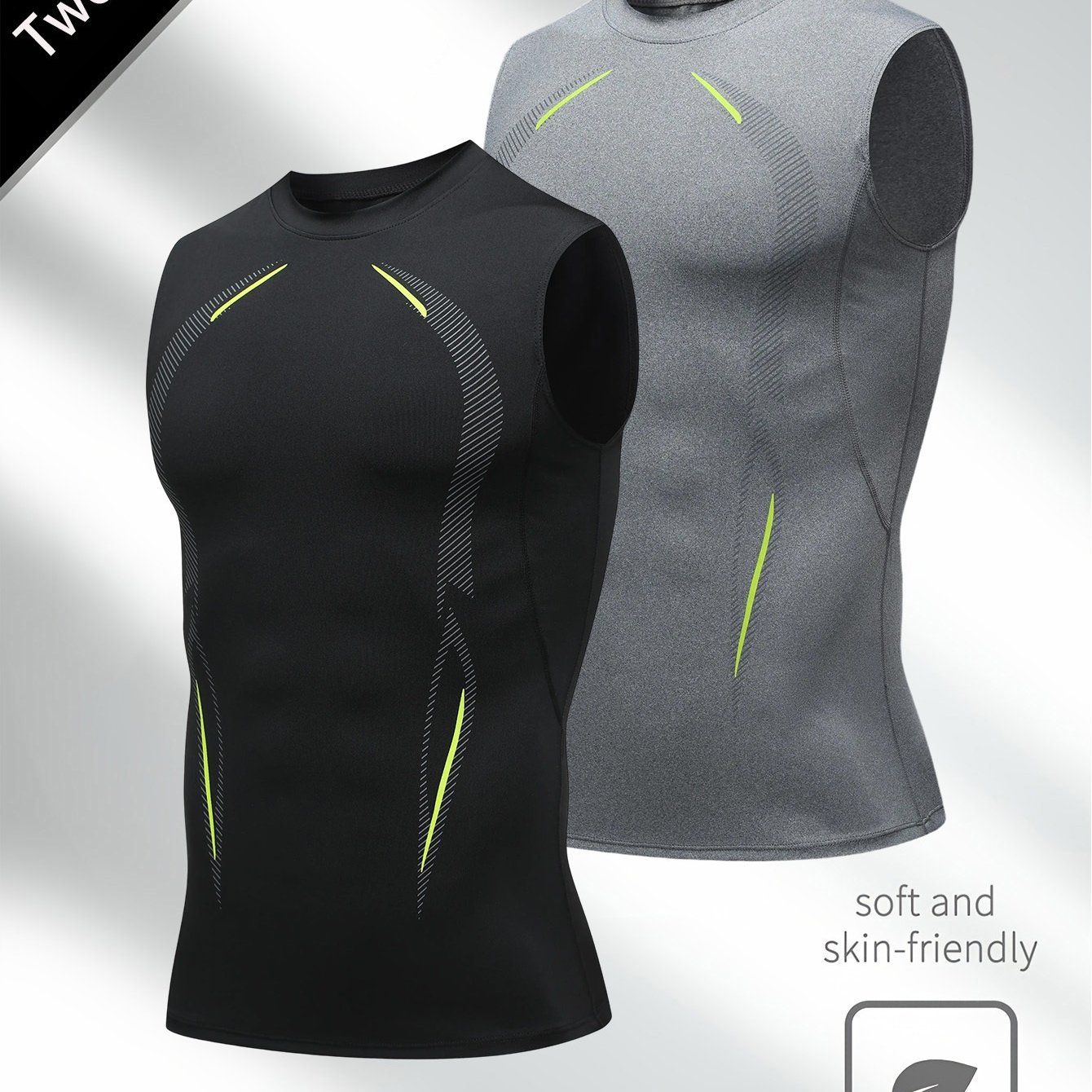 TEMU 2pcs - Men's Sports Compression Vest, Training Sports Sleeveless Shirt, Geometric Pattern, Quick-drying Stretch Wide-shoulder Breathable