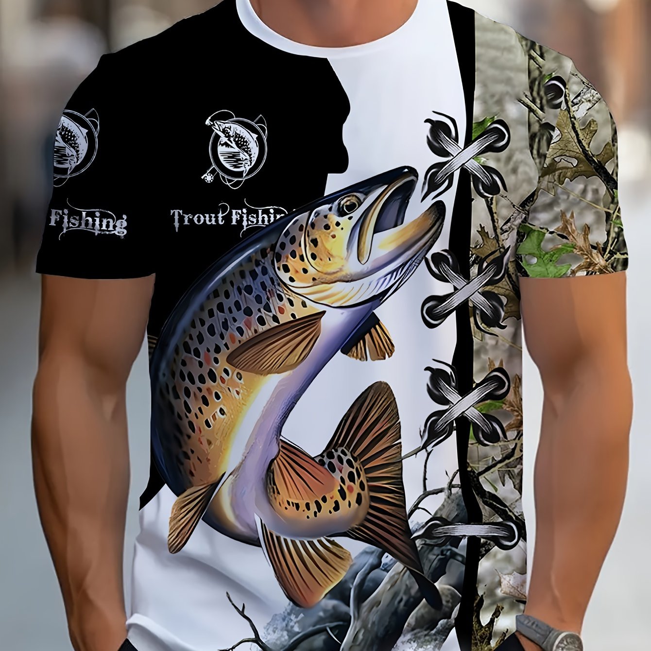 Men's 3d Fish Print T-shirt - Casual Crew Neck, Short Sleeve Tee For Summer, Perfect For Casual Attire & Vacation Spots