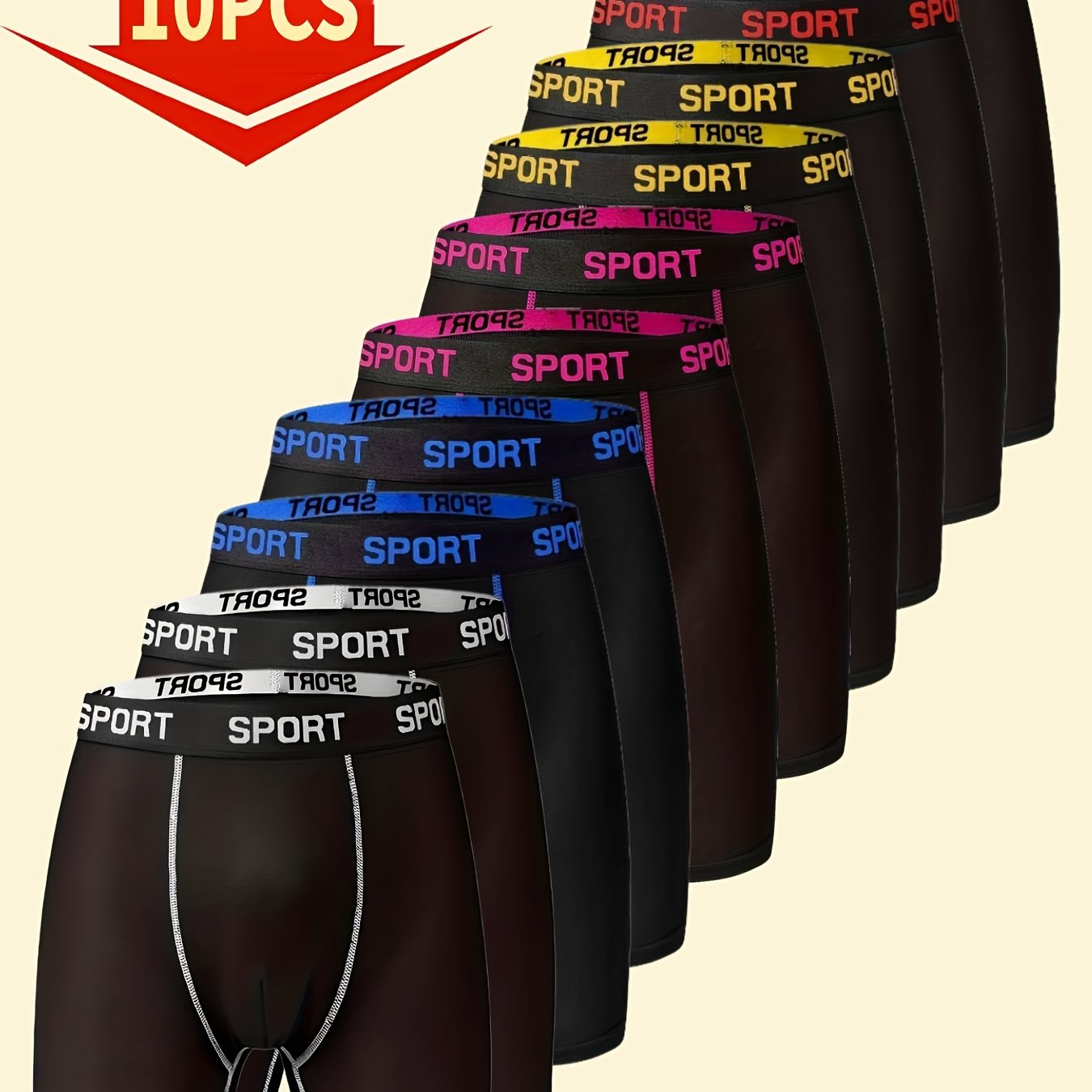 TEMU 10pcs Men's Sporty Boxer Briefs - Ultra-thin, High- Fabric, Breathable & Comfortable, With Trendy Lettering Design For Summer Workouts, Casual Attire, And Everyday Use, 10pcs Random Color