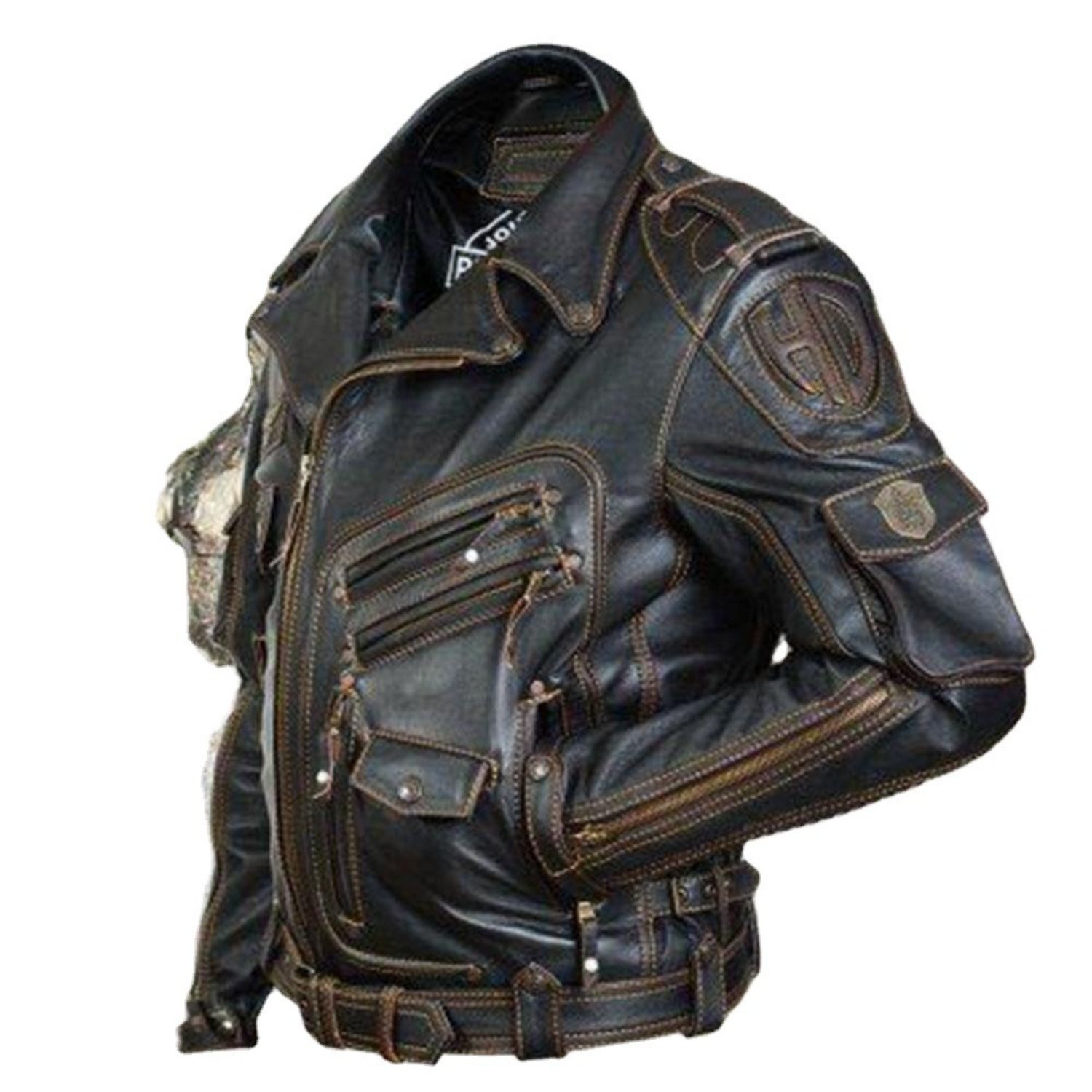 Large Size Men's Motorcycle Faux Leather Jacket, Retro Faux Leather Men's Multi-pocket Personalized Coat, Suitable For Heavy Motorcycle Riding Long-sleeve Jacket, Optional
