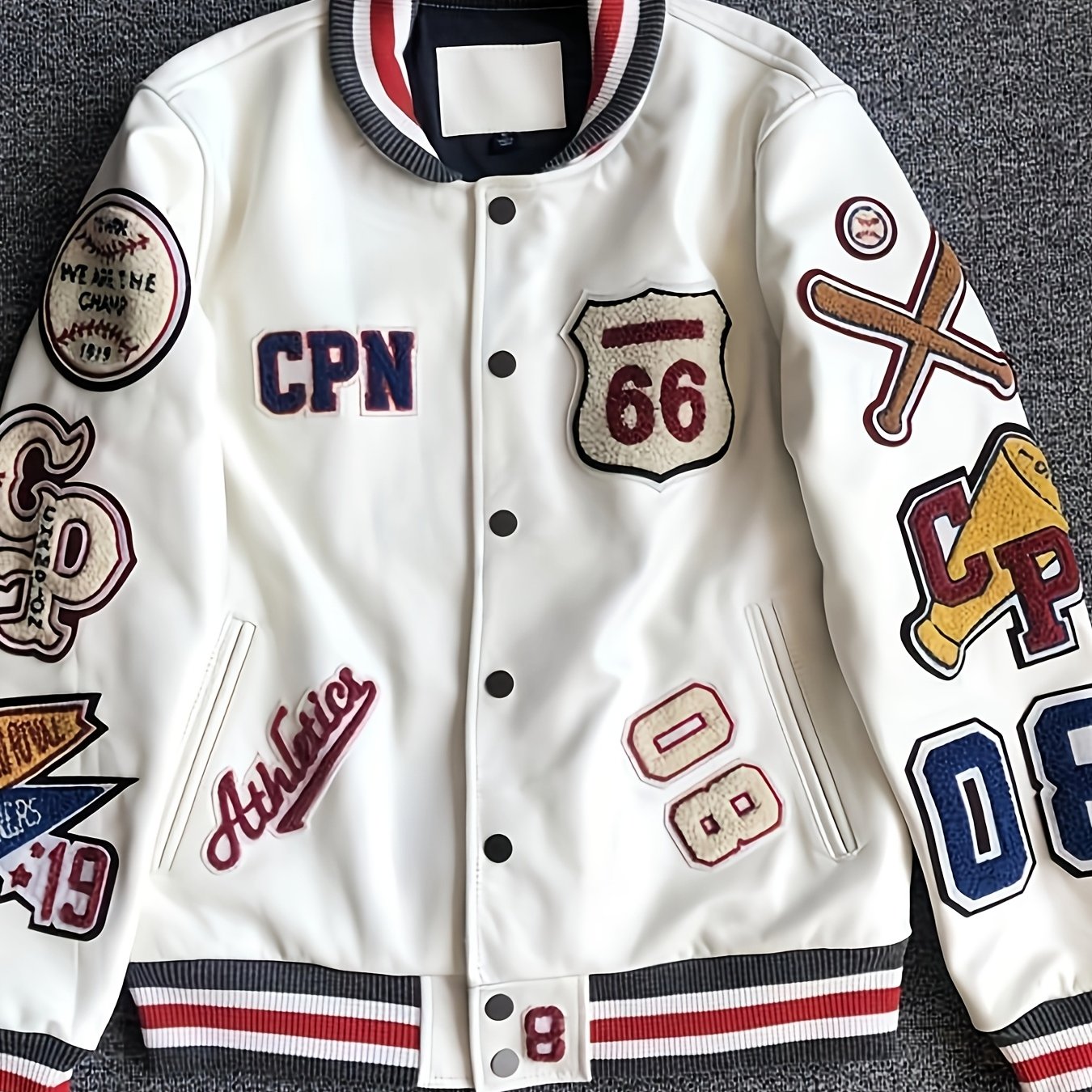 TEMU Men's College Logo Badge Zipper Jacket Baseball Jacket Military Casual Jacket