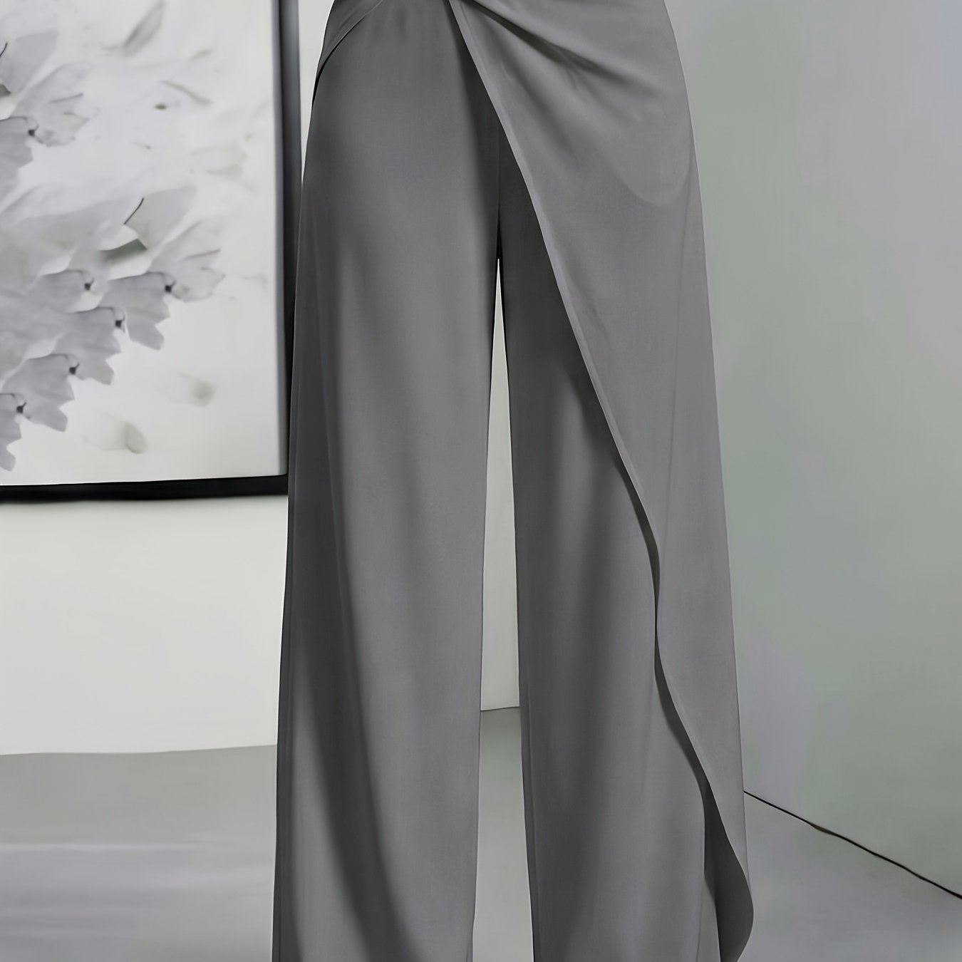 TEMU High-waisted Draped Wide-leg Pants For Women, Designer Twist Knot Metal Buckle, Elegant Commuter Advanced Feel Long Pants