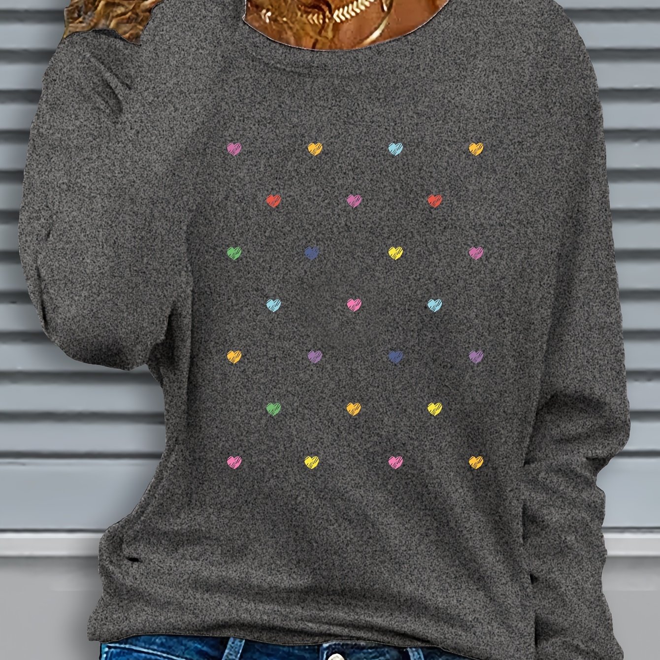 TEMU T-shirt à Imprimé , Haut Décontracté à Manches Longues et Col Ras du Cou pour et , Vêtements pour Femme