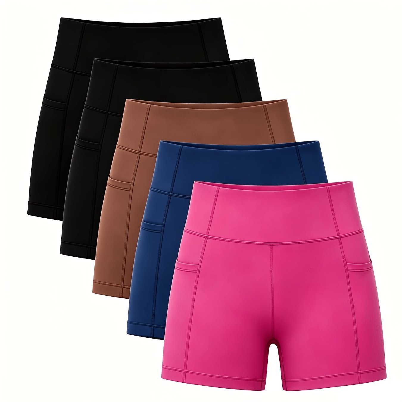 TEMU Women's New Summer 5pcs Motorcycle Shorts, Soft High-waist Tummy Control -lifting Yoga Workout Sports Running Yoga Shorts