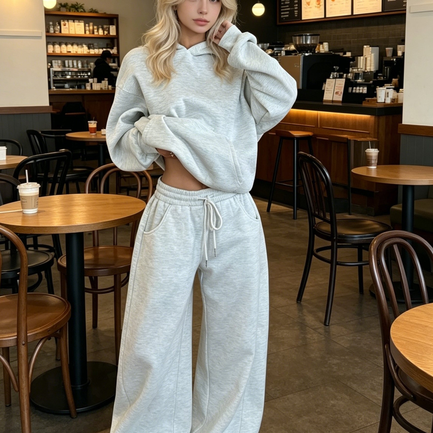 TEMU 2026 New Style Sporty Casual Outdoor Travel Fashionable Autumn/winter Sweatshirt   Long Pants Set, Hooded Loose Fit Design With Elastic