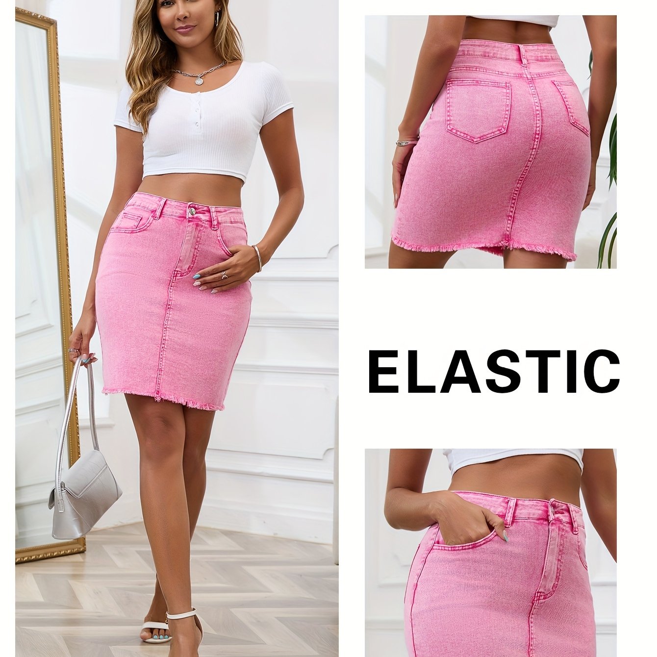 American-style Mid-rise Stretchy Bodycon Skirt That The Legs And A Effect, Featuring A Single Button Denim Design