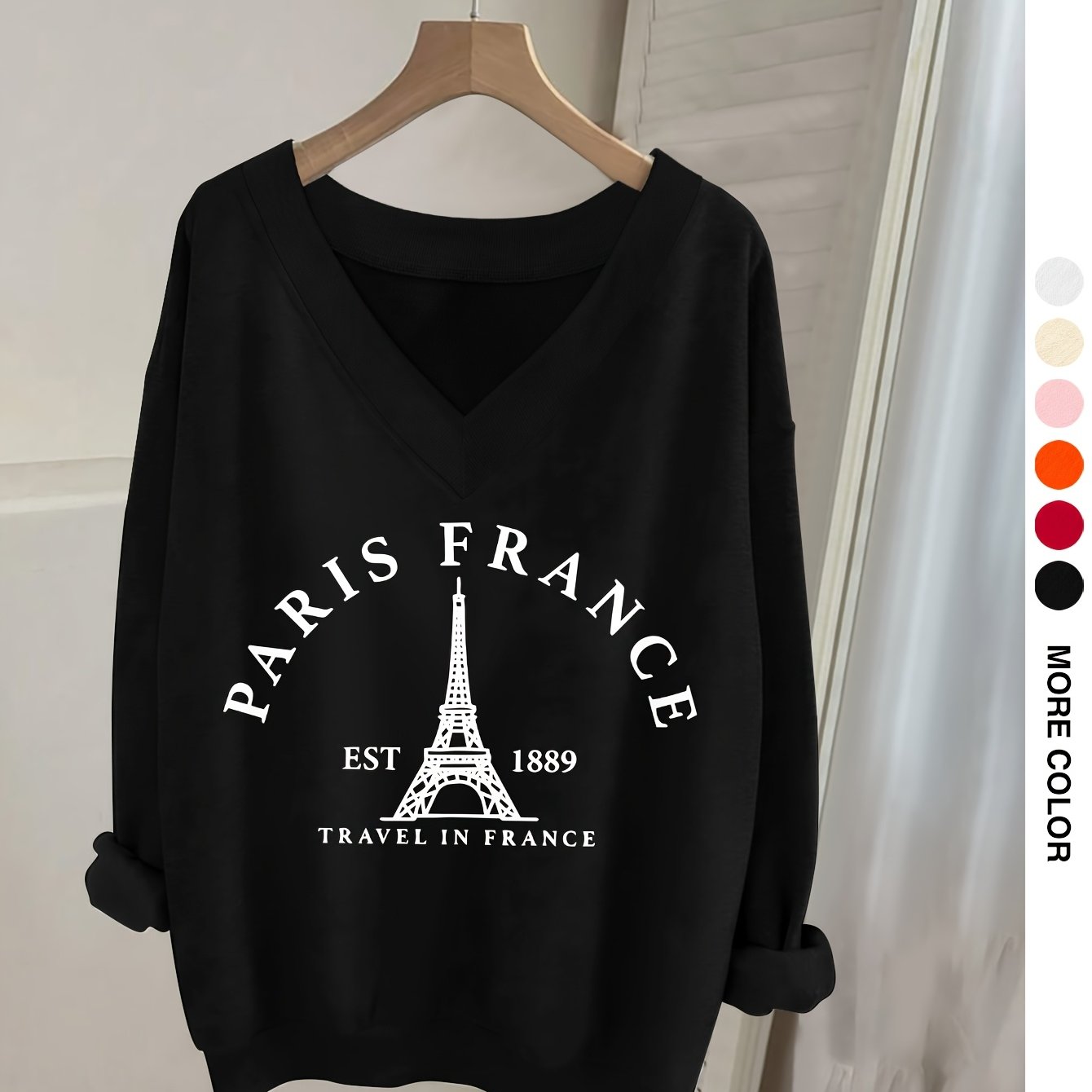 TEMU 1031gwen, 1pc Casual V-neck Long Sleeve Sweatshirt, Name Print, Women's Clothing, Long Sleeve T-shirt, Long Sleeve Top, Fashion Top