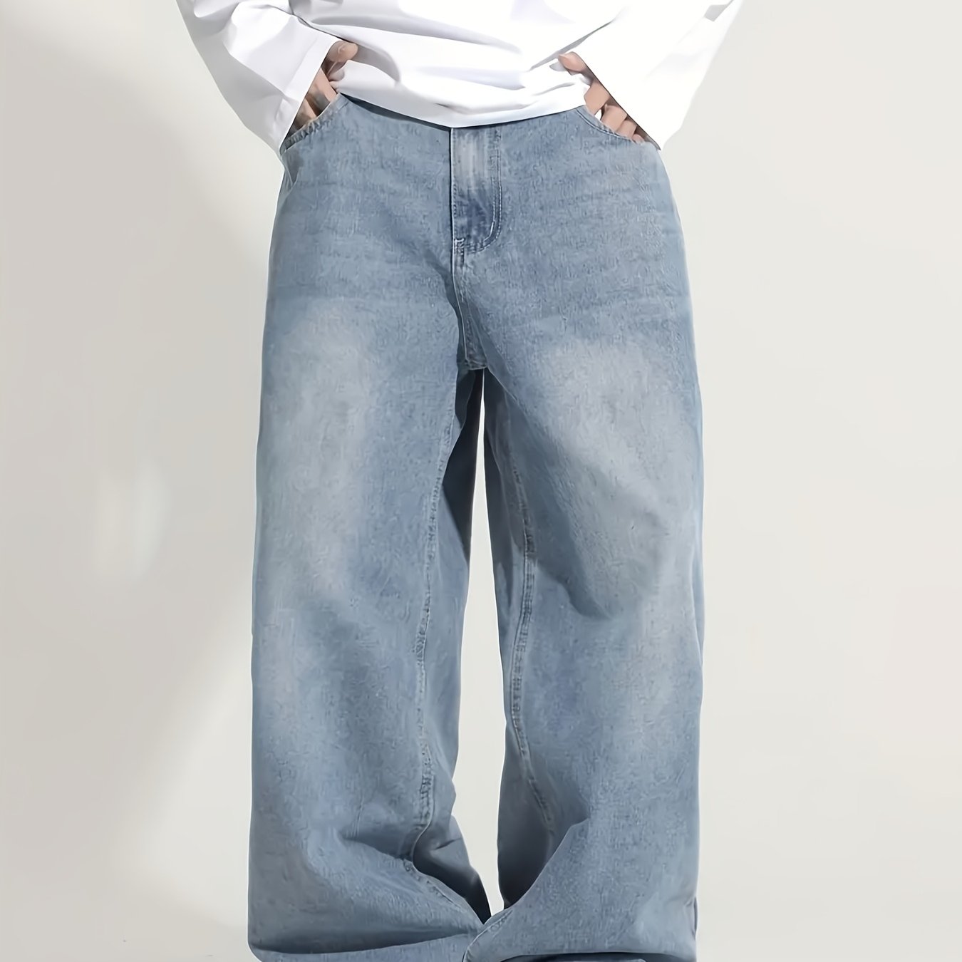 Image of Men's Loose Fit Washed Denim Casual Straight-leg Jeans, Y2k Casual Versatile Style, Gift For Boyfriend Or Girlfriend