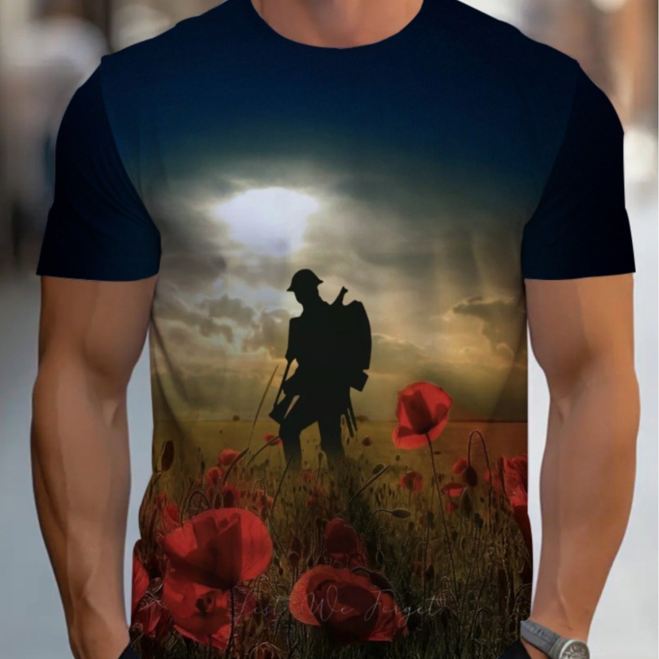 TEMU Unisex Loose-fitting Navy Blue T-shirt For Men, Featuring A Print Of Wild Chrysanthemum And Hiking - Made From Lightweight And Comfortable