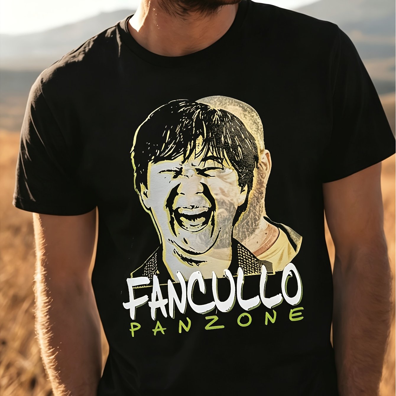 TEMU T-shirt - Iconic Fancullo And Italian Comedy Role Suitable For Outdoor , Breathable Round Neck Casual Shirt, For Use
