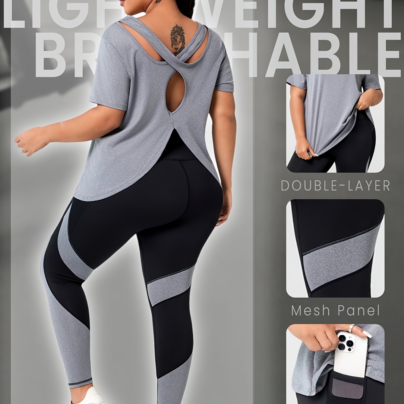TEMU Plus Size Women's Fashion Sports Casual Yoga Street Outdoor Running Bag Beautiful Back Color Matching Set