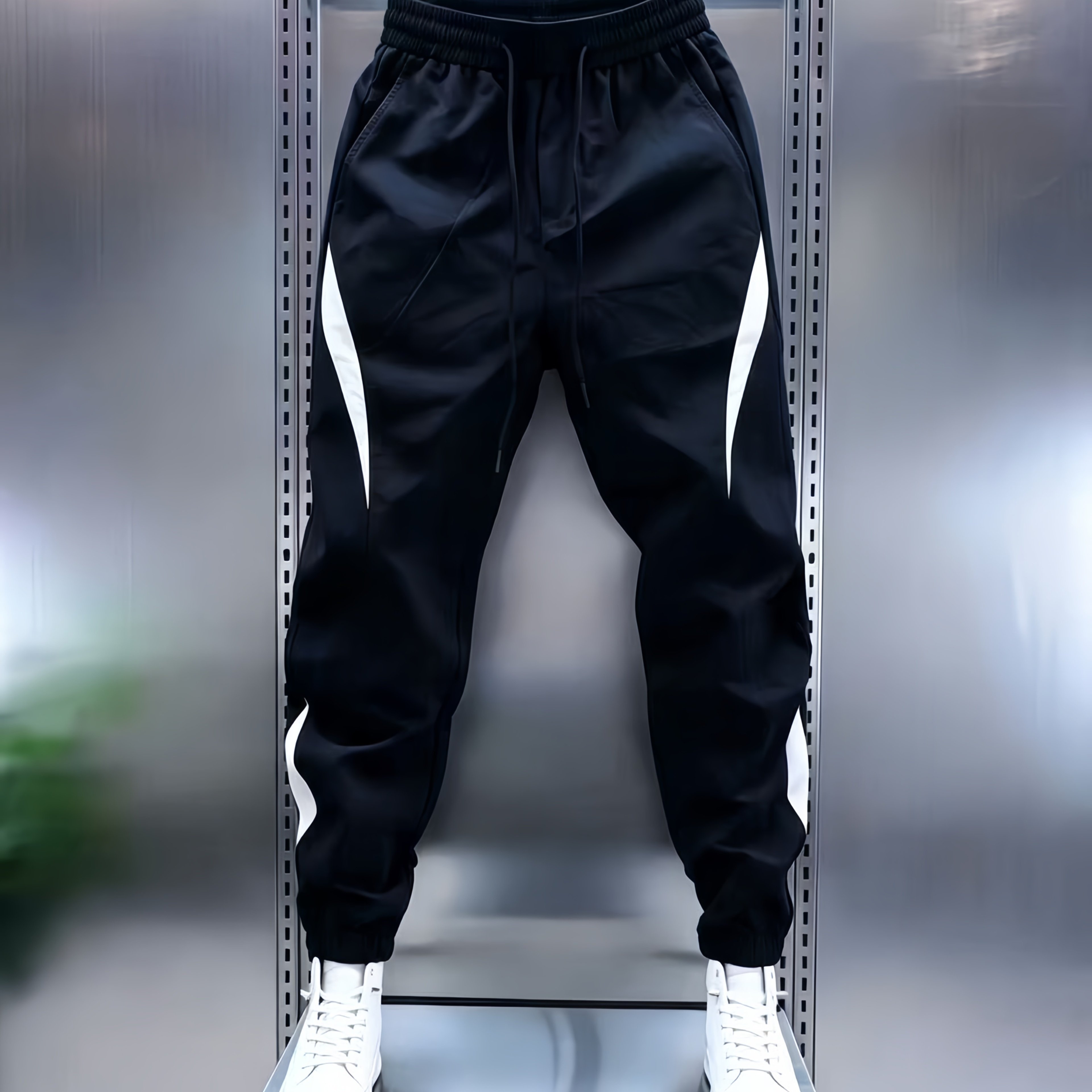 TEMU Men's Lightweight Quick-dry Casual Pants, Contrast Color Block Joggers, Athletic Trousers Perfect For Daily Wear, Sports & Gym