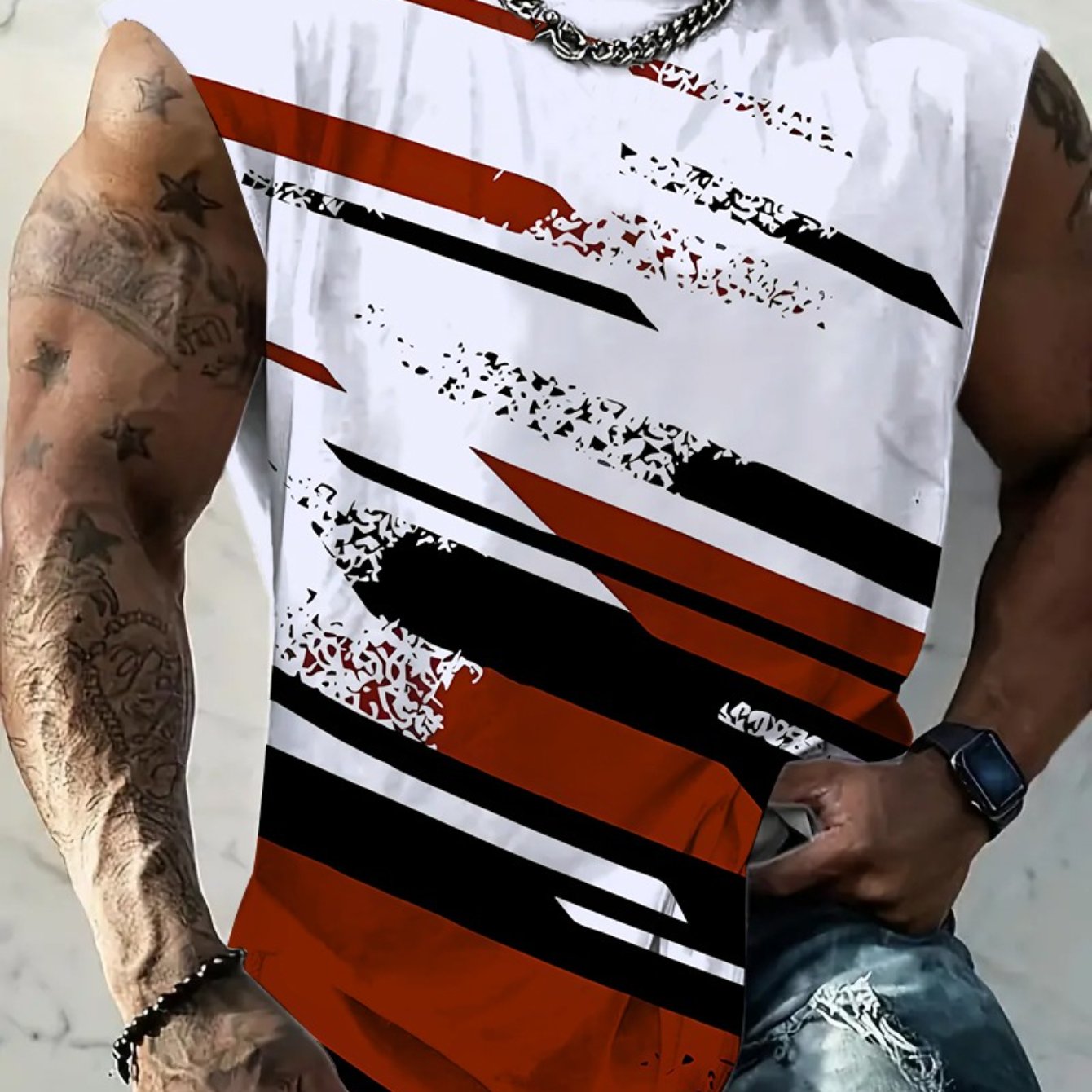 TEMU [Diseño de Impresión - Sin ] Chaleco Casual de Moda para Hombre con Estampado Digital Colorido y de con Diseño Inclinado de Rayas y Patchwork,