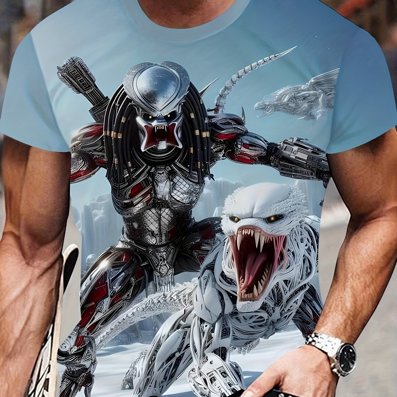 TEMU Men's Breathable Short-sleeve T-shirt With Suitable For Patterns (novelty &) - Loose Neck Casual Streetwear Top, Machine Washable Summer Cool