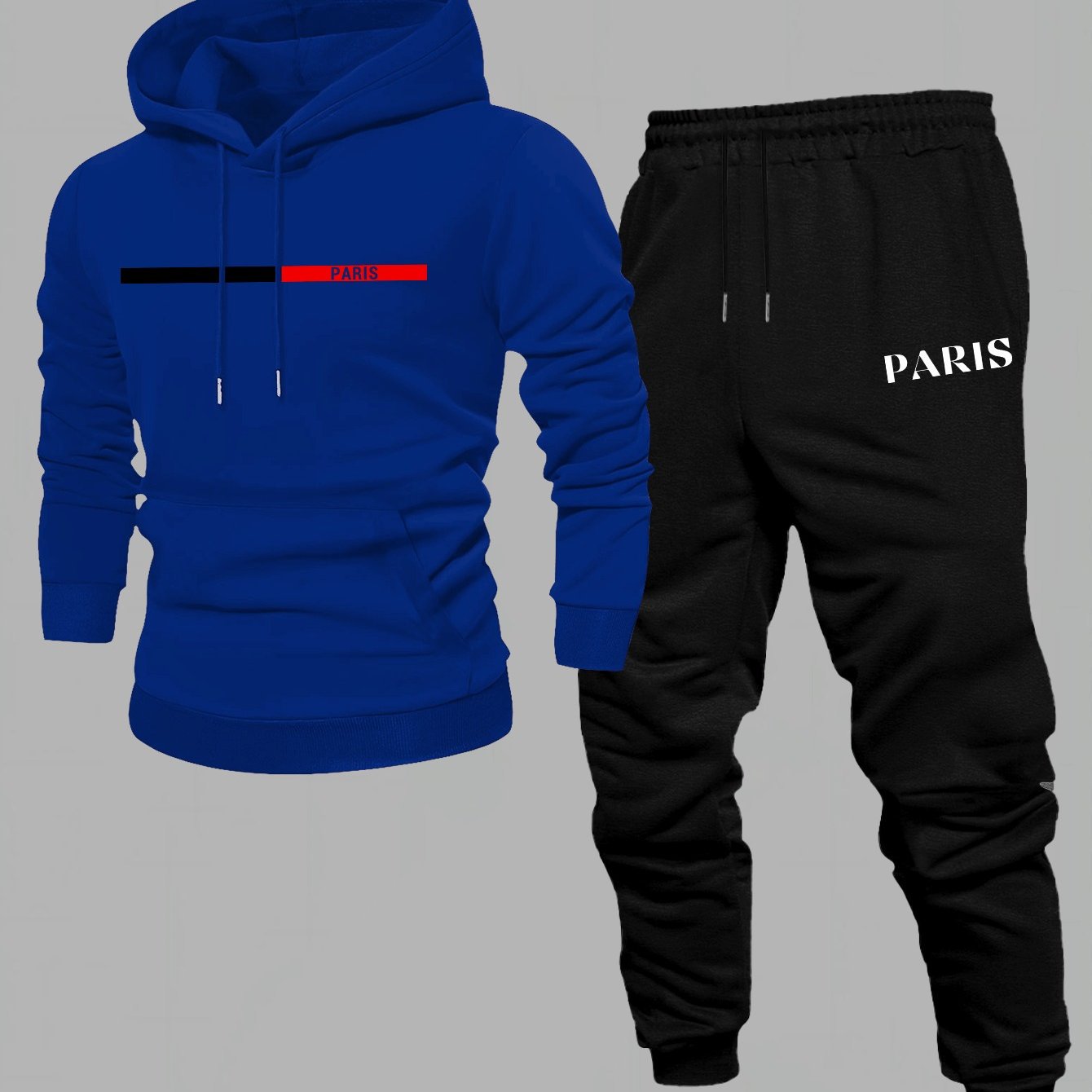 TEMU Men's Hooded Sweatpants Set, Contrast Red Letter Print Top Drawstring Ankle-cinching Sweatpants Casual Sport Two-piece