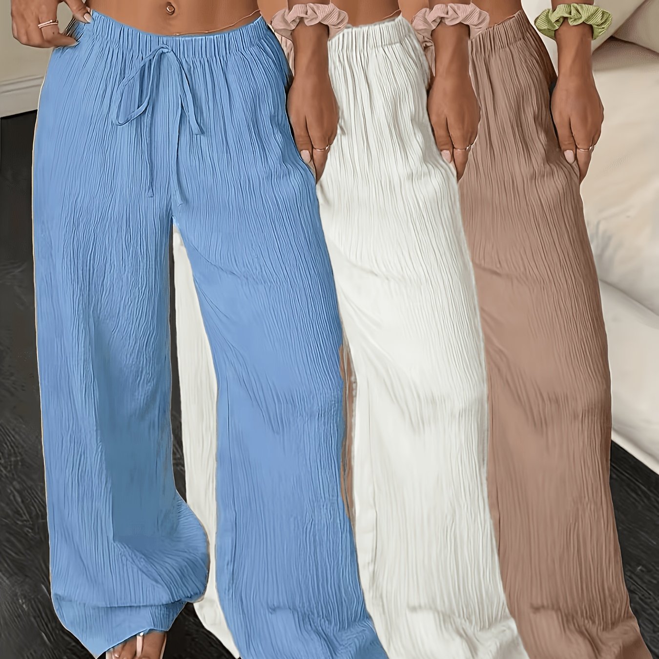 TEMU Pantaloni eleganti da donna 3 pezzi, pantaloni a larga semplici e casual, adatti per l'uso e le vacanze