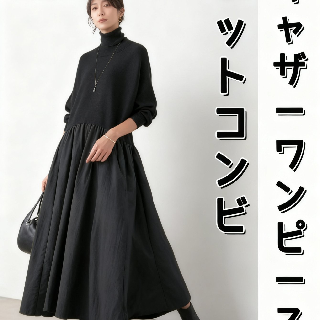TEMU 【商品名】ハイネックドレス、スタイル、ネックデザイン、長袖ハイネックドレス、セータードレス、簡単で、体型を隠すのに最適、より大きなサイズあり、秋と冬に最適、ルーズフィット