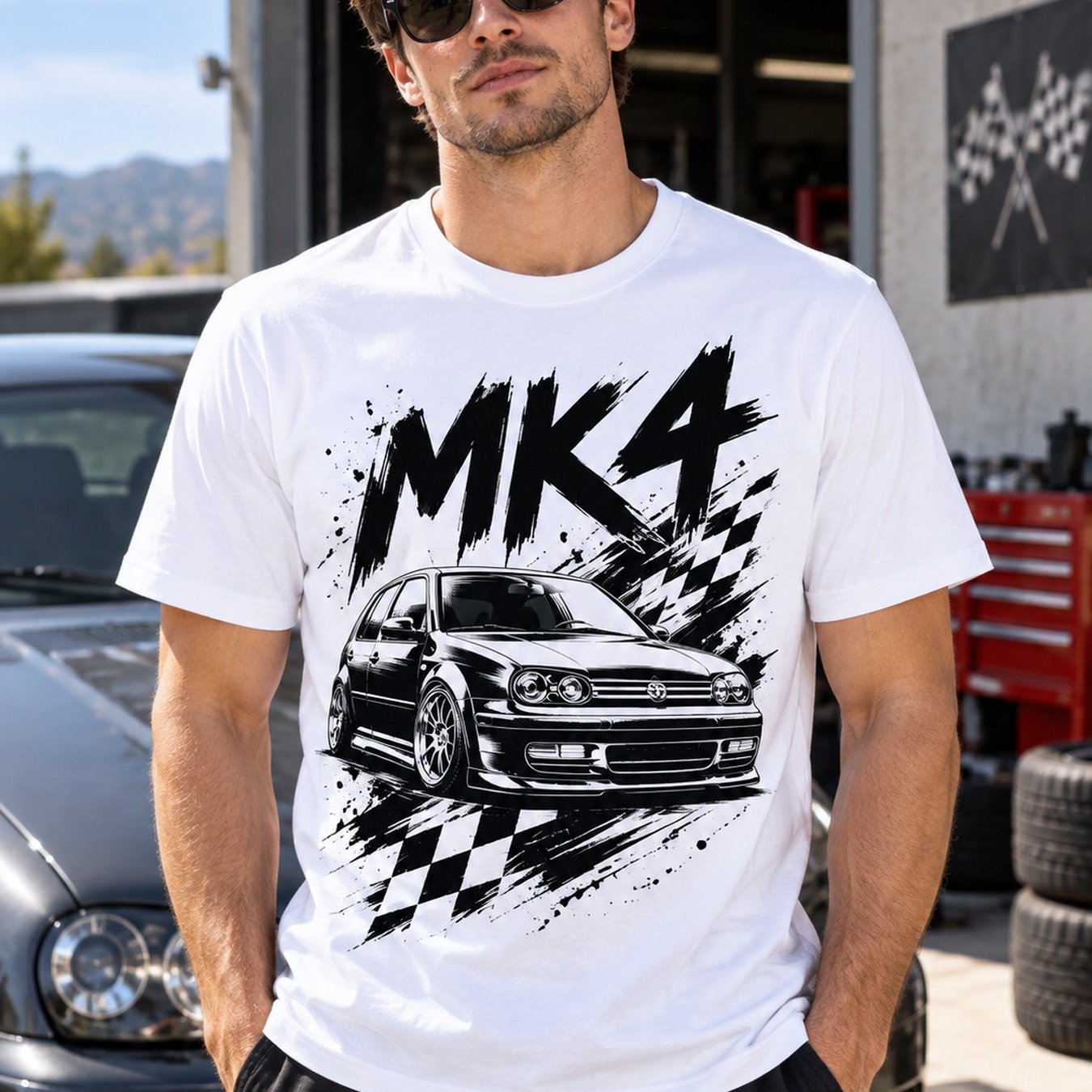 Image of Mk4 Front And Rear Car Automotive Brush Art Men's T-shirt Unisex Tee