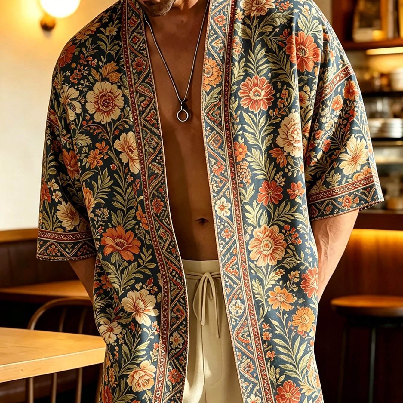 Image of Plus Size Lightweight Comfortable Floral Pattern Kimono Breathable Loose Fit Suitable For Beach Travel Party And Daily Wear Ideal For Beach, Party And Daily Wear. Breathable Loose Fit.