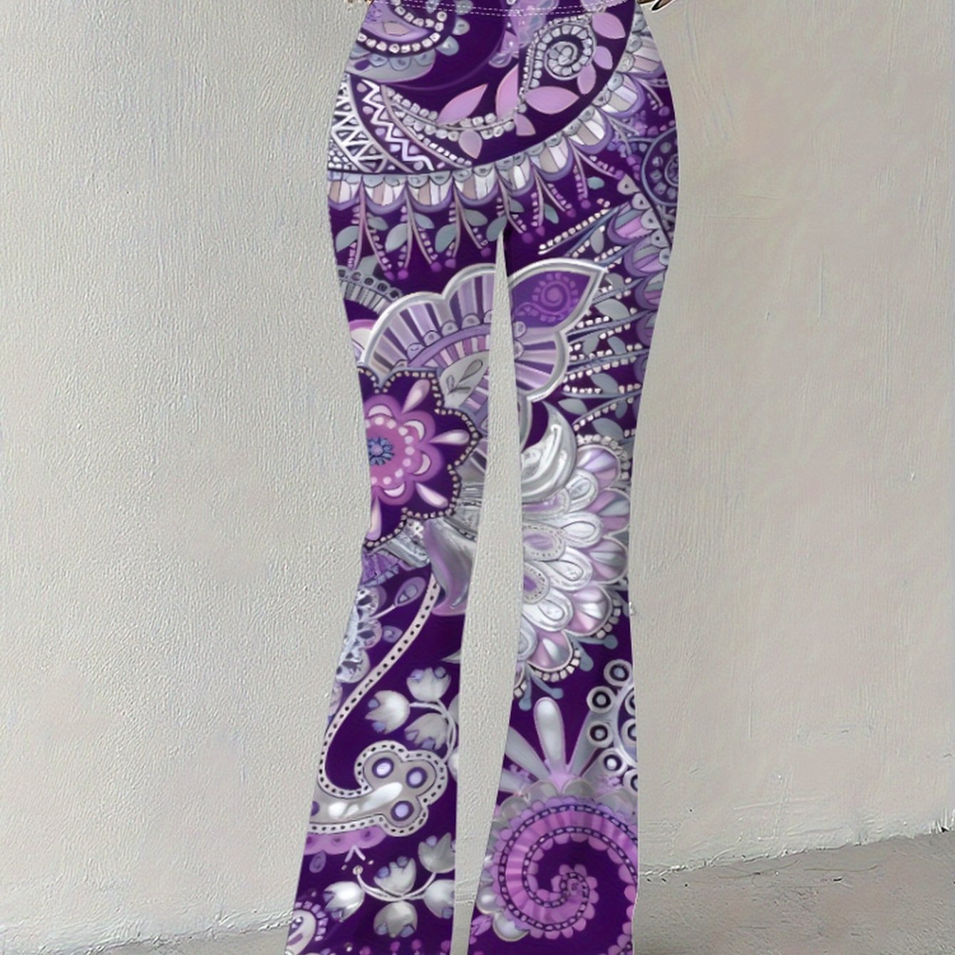 TEMU Ethnic Style Pattern Drawing Individual Pattern Autumn Winter New Print Women's Long Pants Women's Trousers Casual Fashion Flared Pants-748